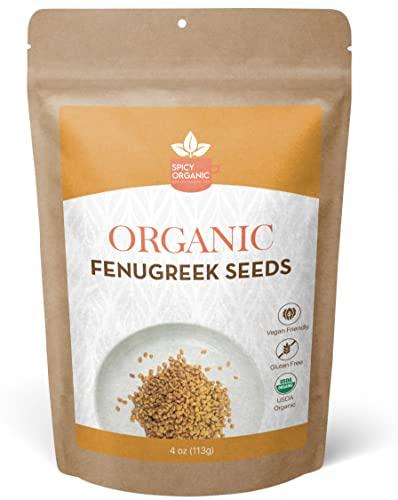 SPICY ORGANIC SPICY ORGANIC Fenugreek Seeds - Freshly Packed Methi Seeds - Best Use for Hair & Cooking - 100% Pure USDA Organic - 4 OZ