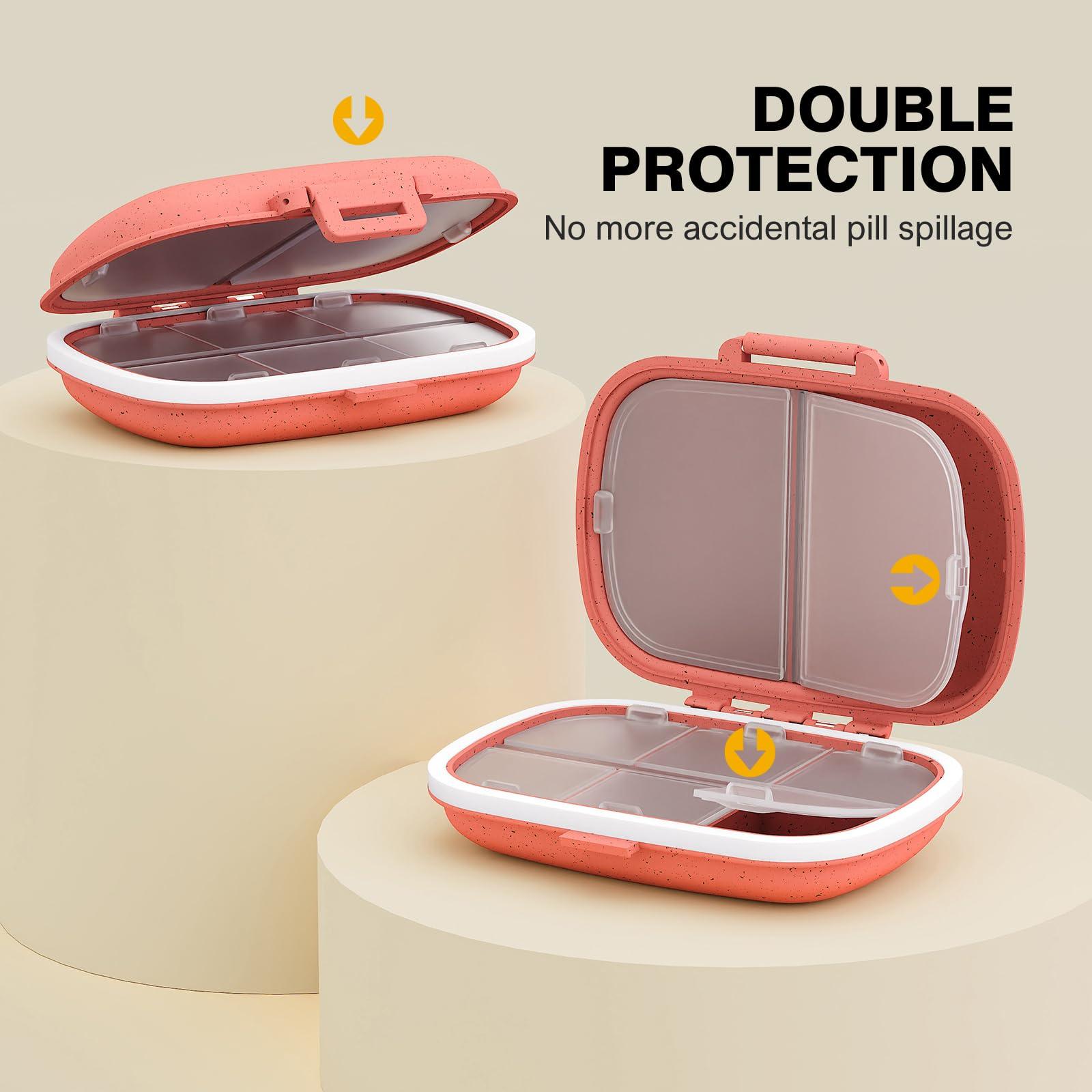 MEACOLIA MEACOLIA 3 Pack 8 Compartments Travel Pill Organizer, Daily Pill Case Small Pill Box for Pocket Purse, Portable Pill Container Medicine Vitamin Organizer (Red, Yellow, Dark Blue)