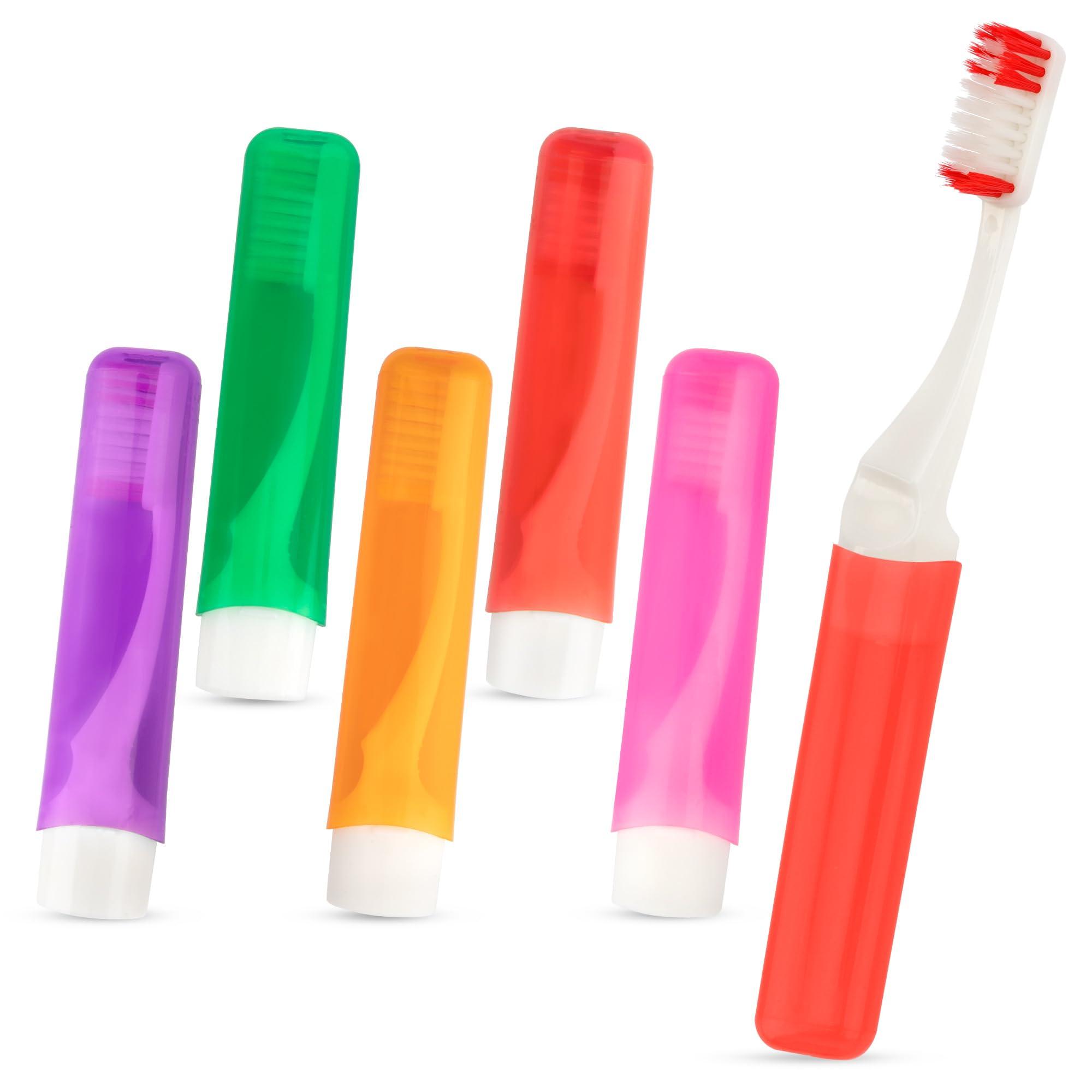 iRFKCIOW Travel Toothbrush 5 Pack Mini Toothbrush Soft Travel Toothbrush Set Portable Folding Travel Size Toothbrush with Toothbrush Case Individually Wrapped Small Toothbrush for Home Camping Hiking School
