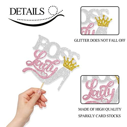 MonMon & Craft MonMon & Craft Boss Lady Cake Topper / Girl Boss Birthday Party Decor / Reveal Gender Sign Cake Topper / Baby 1st Birthday Party Decorations - Silver Glitter
