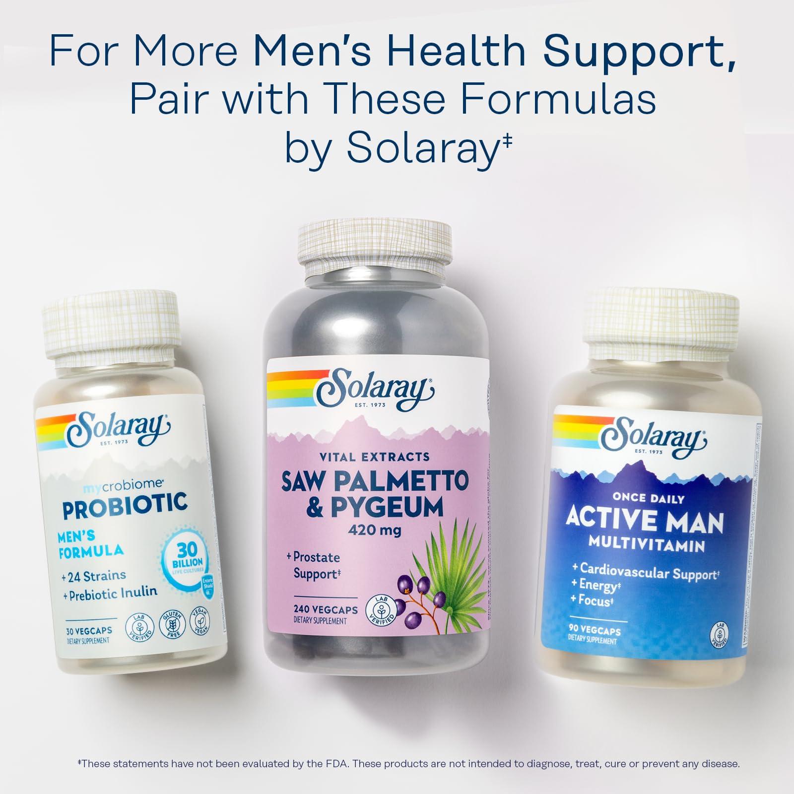 SOLARAY SOLARAY Saw Palmetto and Pygeum - Saw Palmetto for Men and Pygeum Bark - with Zinc, Vitamin B6, Pumpkin Seed and Amino Acids - Prostate Supplements for Men w/Beta Sitosterol, 60 Servings, 240 VegCaps