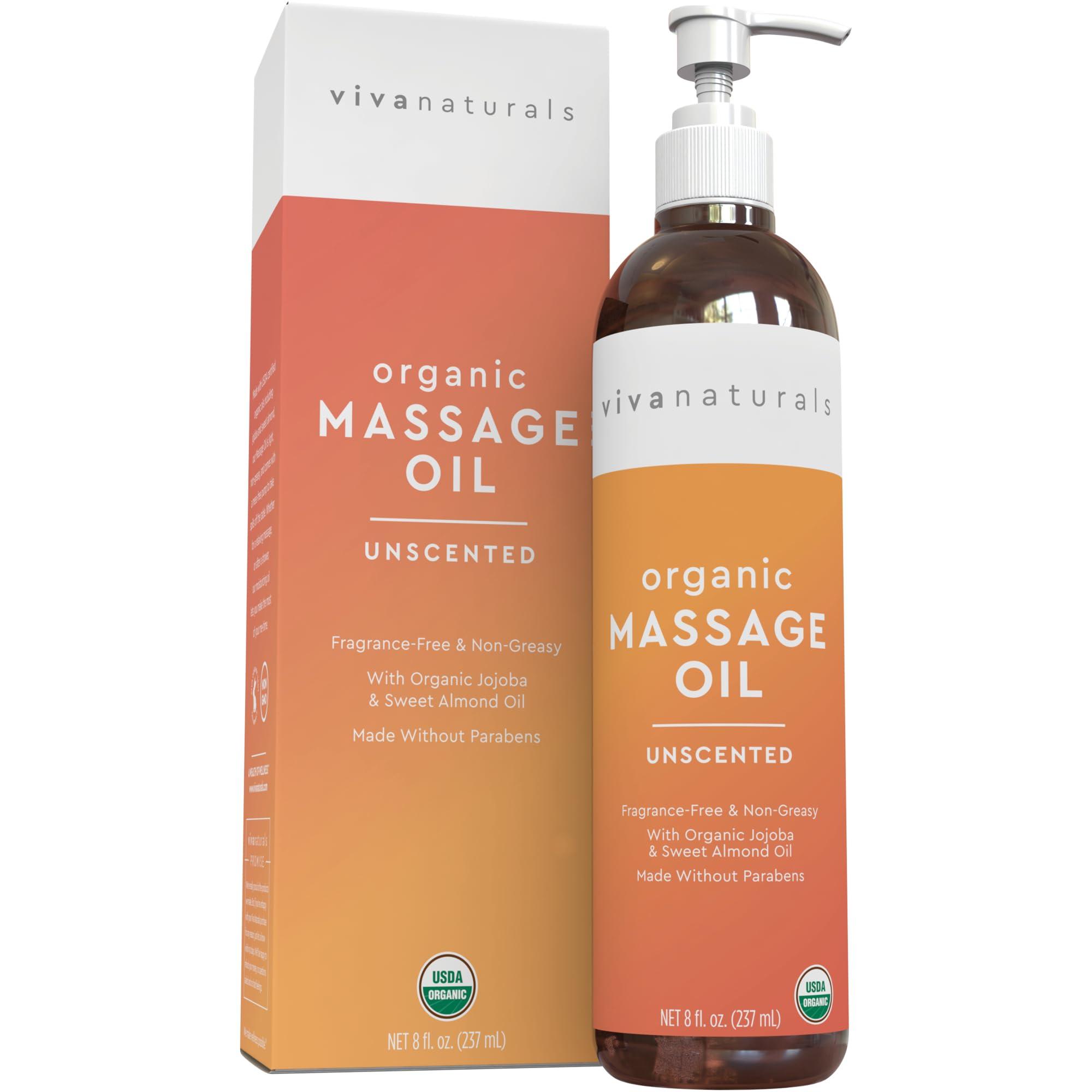 Viva Naturals Viva Naturals Organic Massage Oil (8 fl. oz.) - Unscented Body Massage Oil for Massage Therapy - Perfect for Home & Professional Massages - Non-Greasy and Non-Sticky Formula