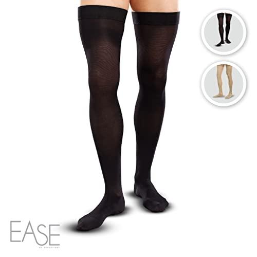 EASE BY THERAFIRM Ease Opaque Men's Thigh Highs with Mild (15-20mmHg) Compression (Large Long, Black)