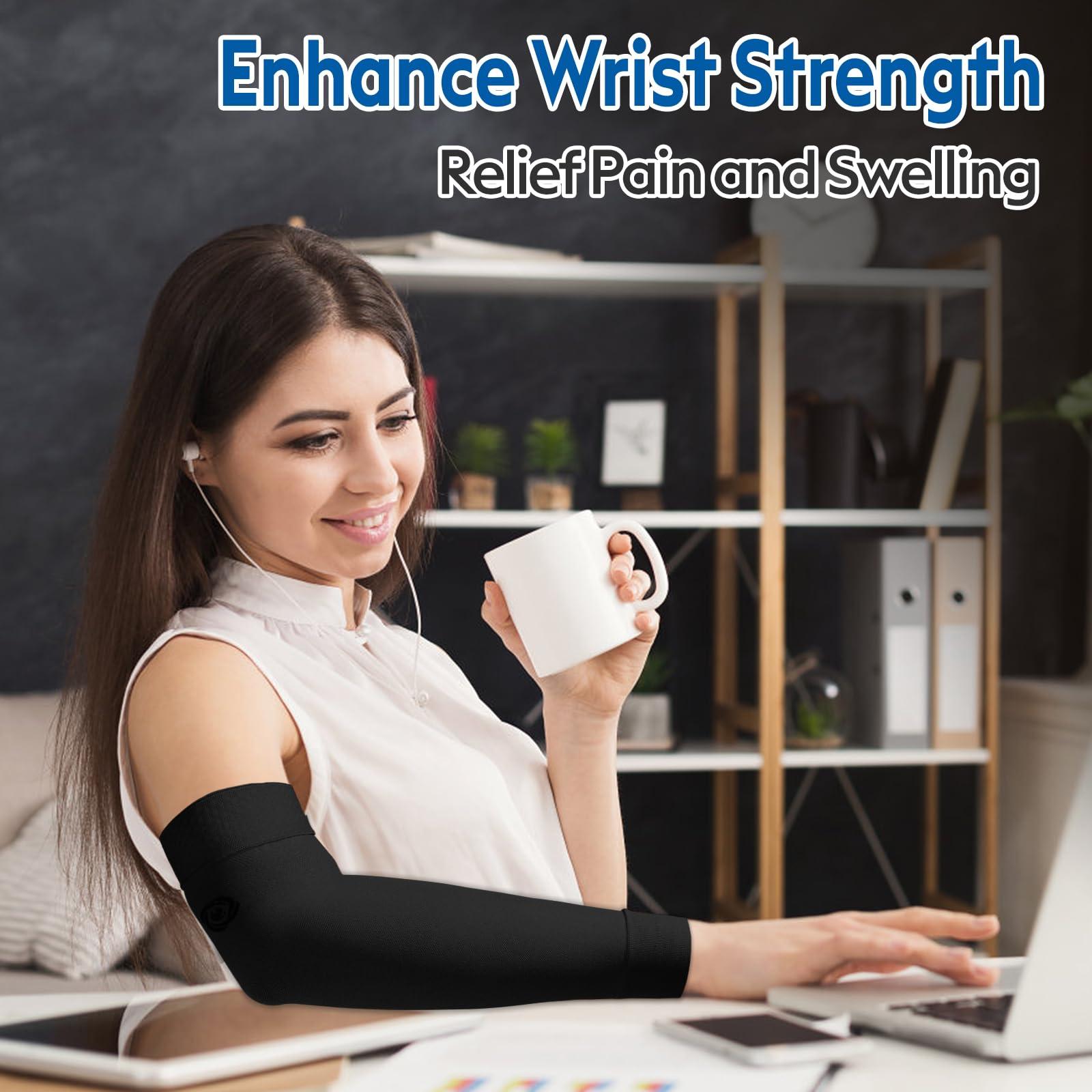 NURCOM NURCOM® Medical Compression Arm Sleeve for Men Women, 2 Pack, 20-30mmHg Full Arm Support with Silicone Band for Lymphedema, Lipedema, Pain Relief, Edema, Swelling, Post Surgery Recovery, Black L