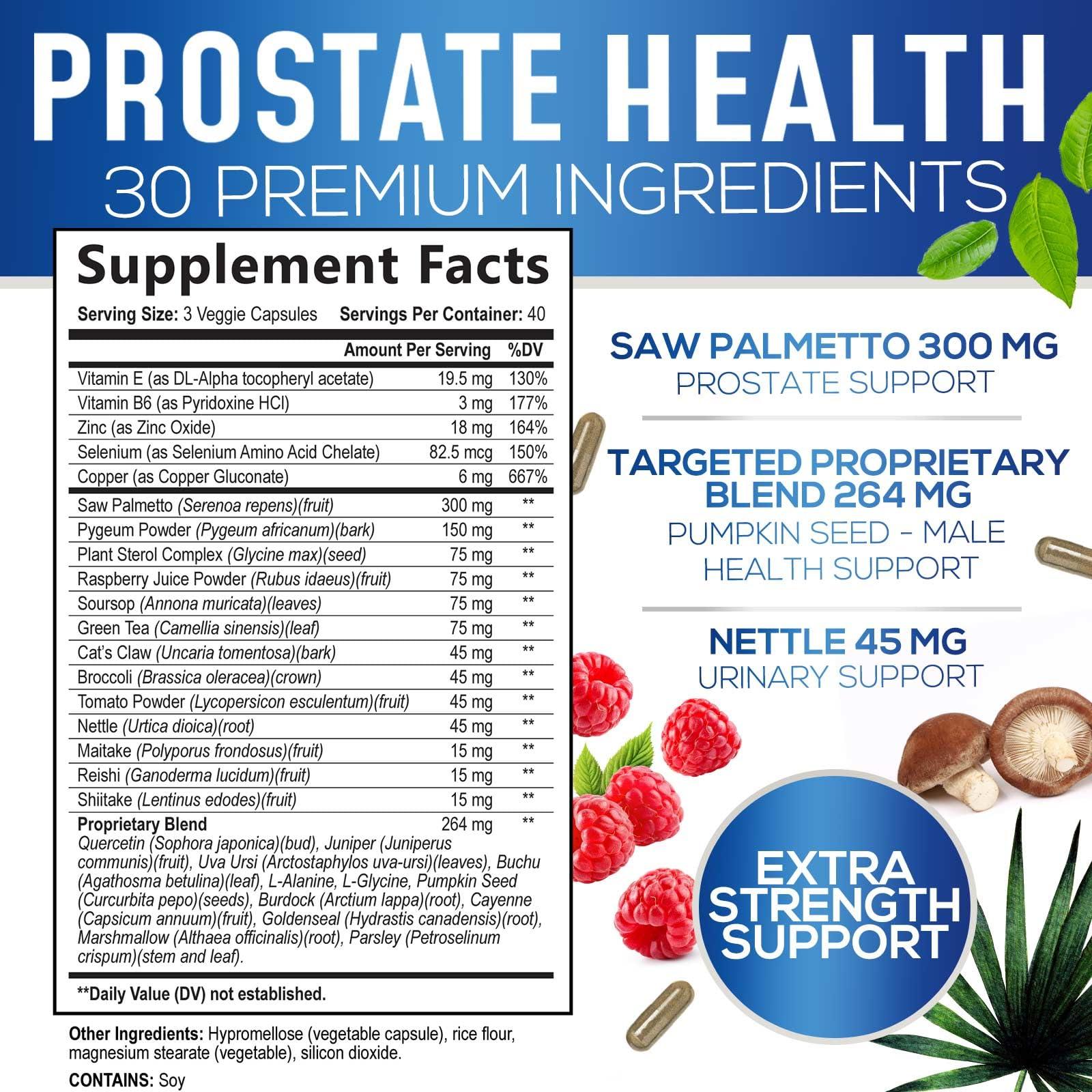 Nature\'s Nutrition Prostate Men Supplement - Support Complex Formula with Saw Palmetto, Beta Sitosterol, Stinging Nettle, Pygeum, Pumpkin Seed, Zinc, Vitamin B6 E - Supports Prostate & Urinary Health - 120 Capsules