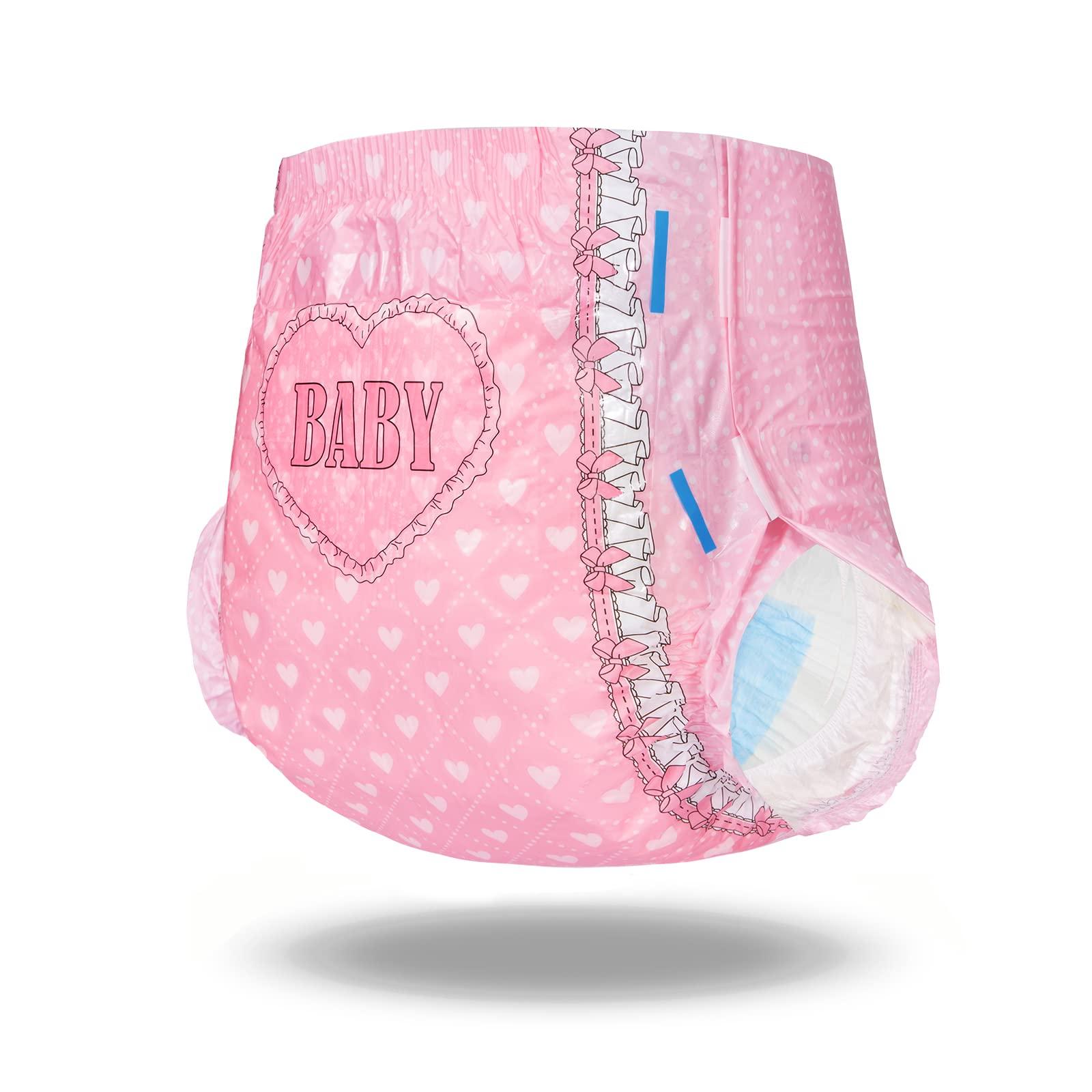 Littleforbig Littleforbig Printed Adult Brief Diapers 10 Pieces - Blushing Baby Pink(XL)