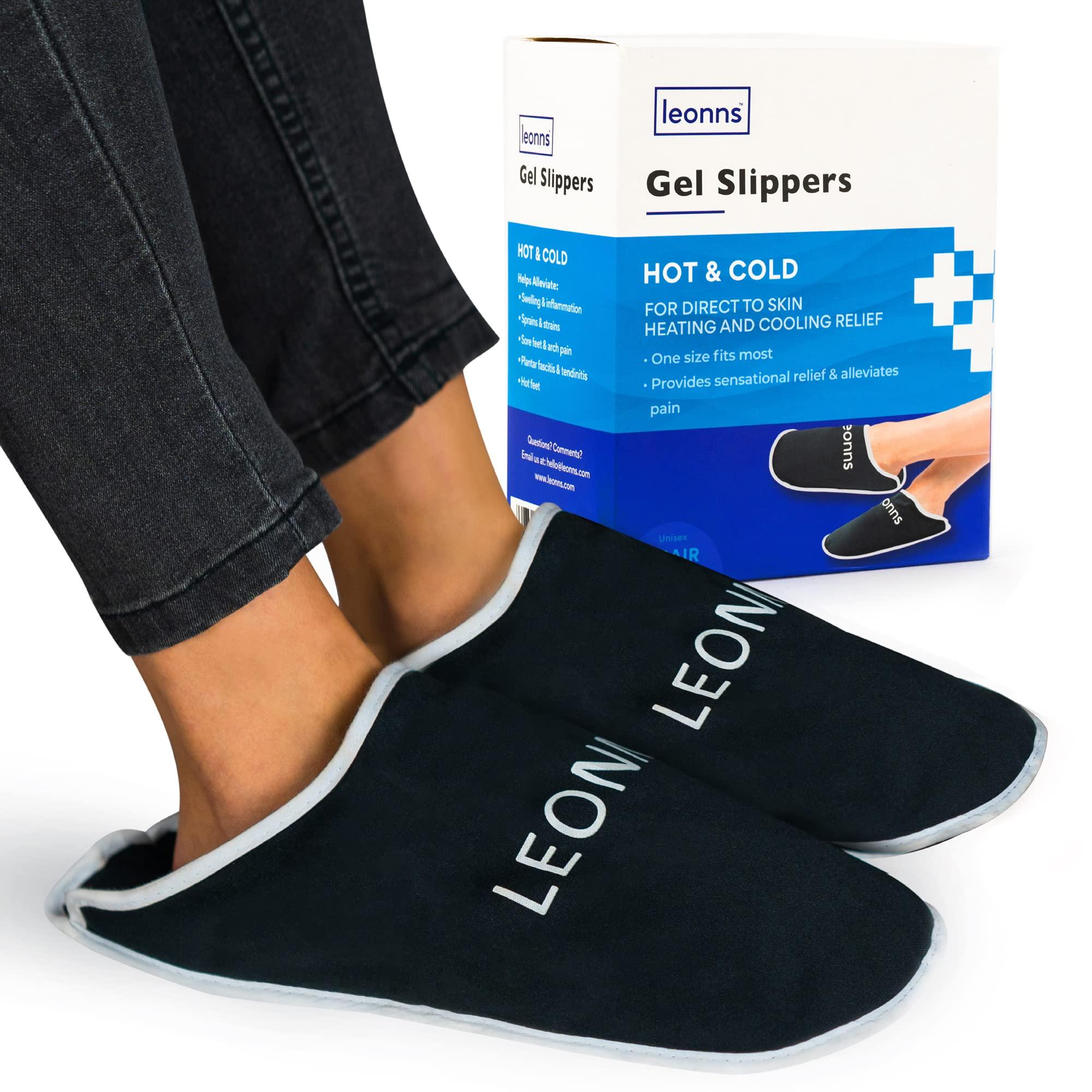 LEONNS LEONNS Gel Ice Pack Slippers - Provides Hot and Cold Therapy for Foot Pain, Neuropathy Pain Relief for Feet, Gout Relief, Swollen Feet, Plantar Fasciitis and Heel Spurs- One Size Fits Most (Black)