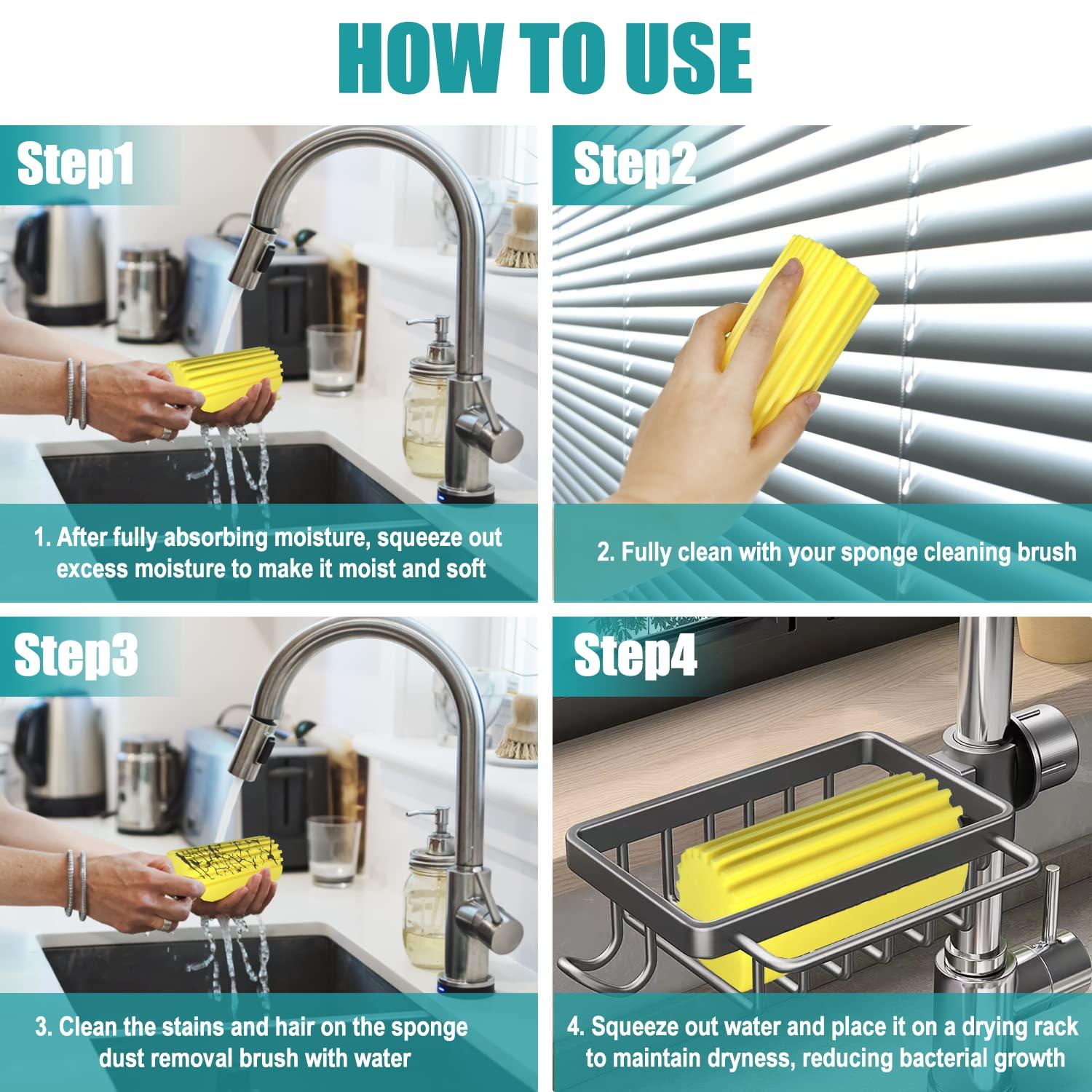 Kelursien 4Pack Damp Clean Duster Sponge, Dust Cleaning Sponge Brush, Reusable Dusters for Cleaning Baseboards, Blinds, Glass, Vents, Mirrors, Window Track Grooves, Efficient Cleaning Supplies(Yellow)