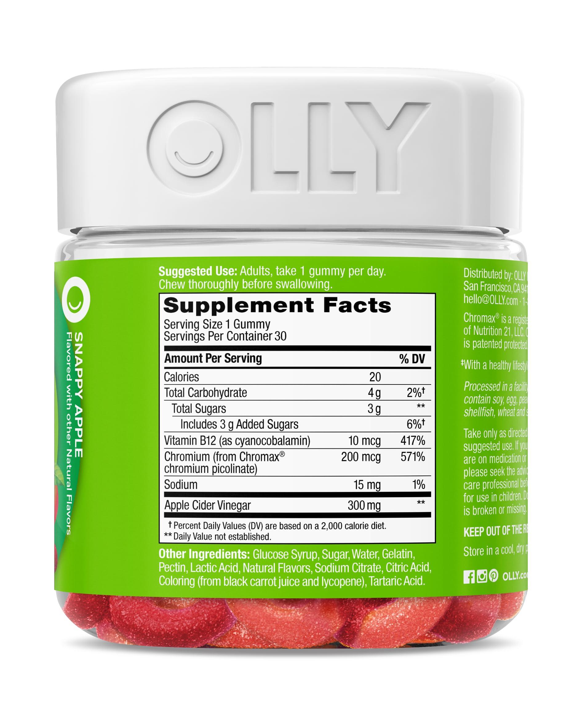 OLLY OLLY Metabolism Gummy Rings, Apple Cider Vinegar, Vitamin B12, Chromium, Energy and Digestive Health, Chewable Supplement, Apple Flavor - 30 Count