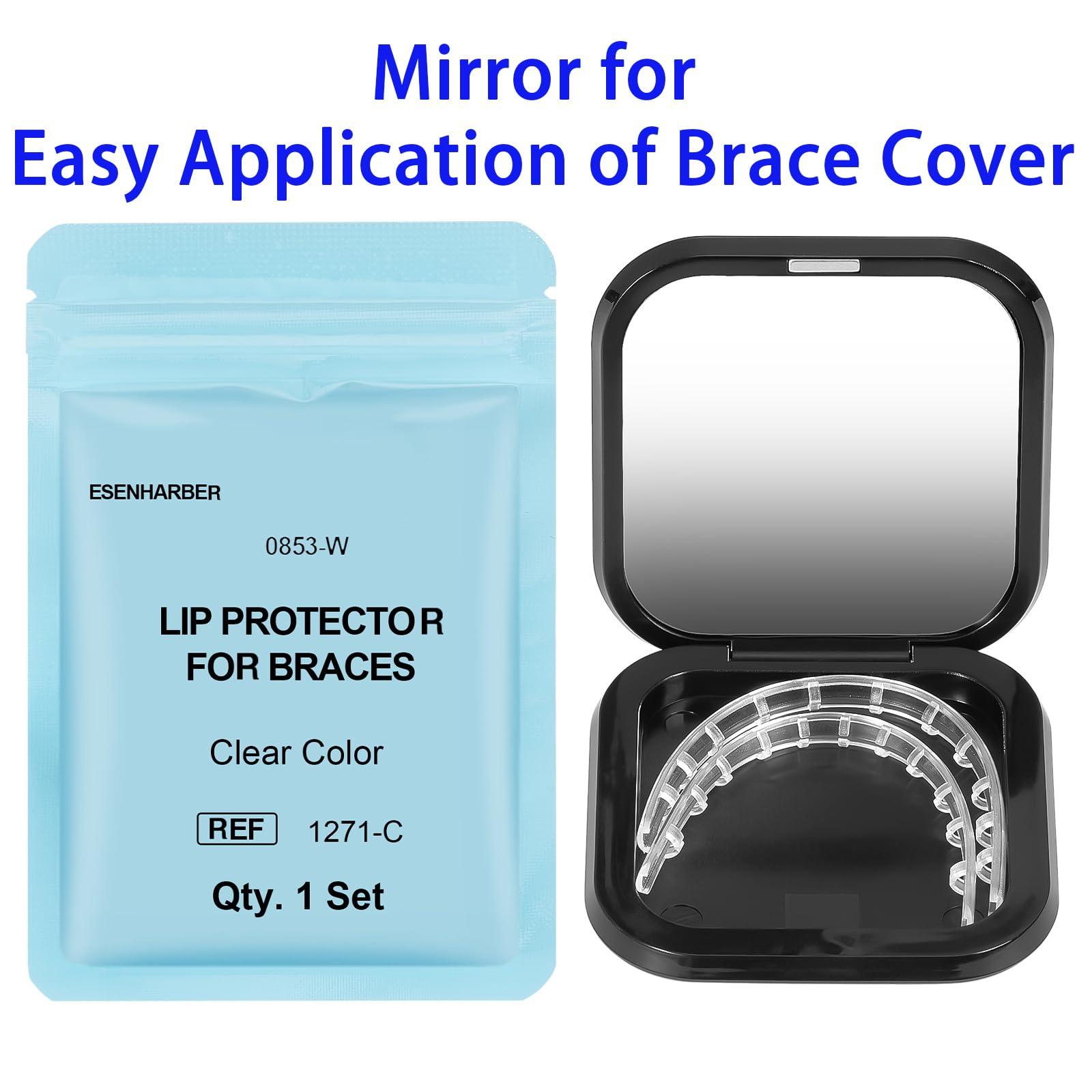 ESENHARBER Comfort Cover for Braces - Lip Protector, Lip Cushion, Mouth Guard Clear Teeth Shield Bumper for Brackets, Aligner, Dental Wax Alternative, Soft and Comfortable, in Portable Storage Case with Mirror