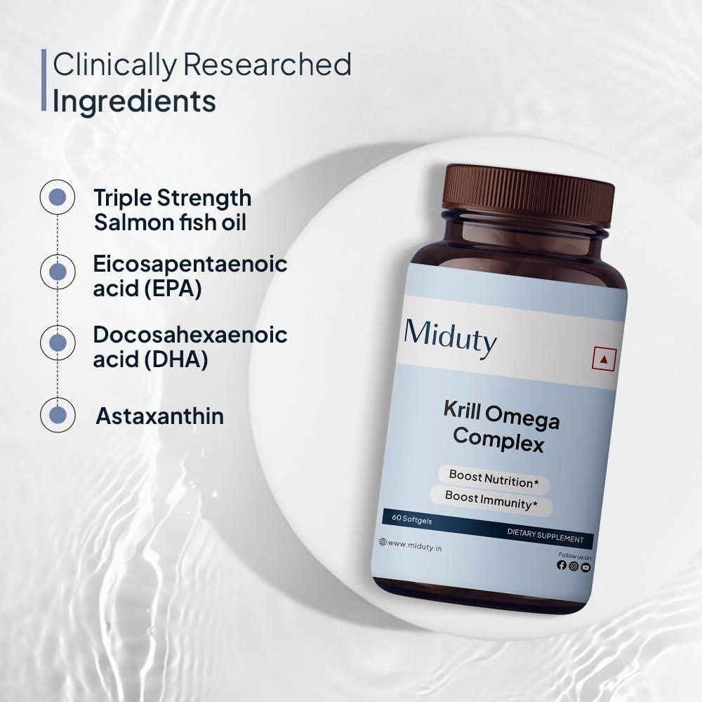 Miduty Miduty by Palak Notes Krill Oil - Wild Salmon Oil - Omega 3 Krill Oil - Astaxanthin - EPA & DHA - Omega 3 - Krill Oil Pack - 60 Softgels