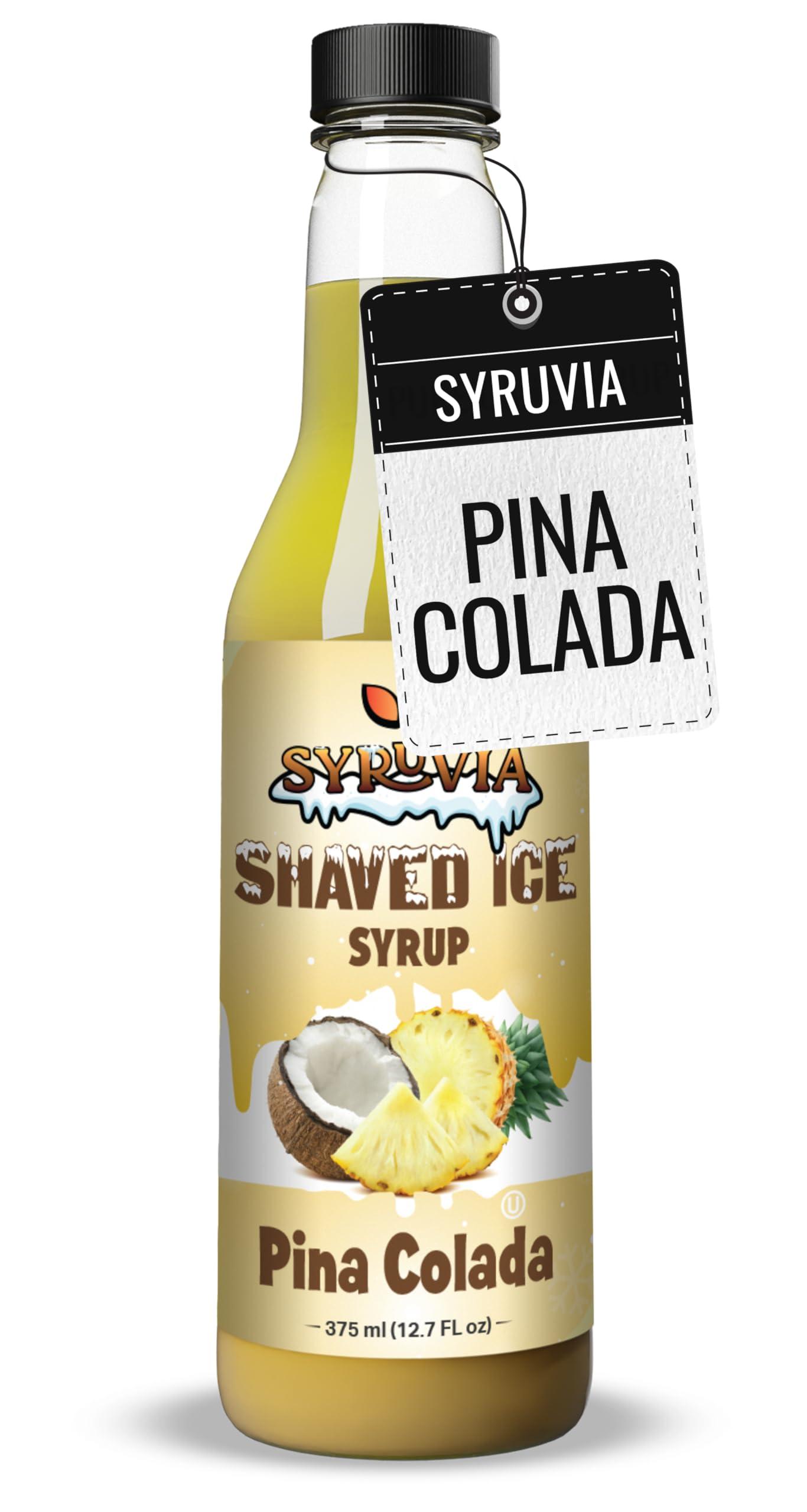 SYRUVIA Syruvia Snow Cone Syrup 12.7oz - Pina Colada Syrup For Shaved Ice, Snow Cones, Slushies, Italian Soda, Popsicles. Kosher, Dairy Free.