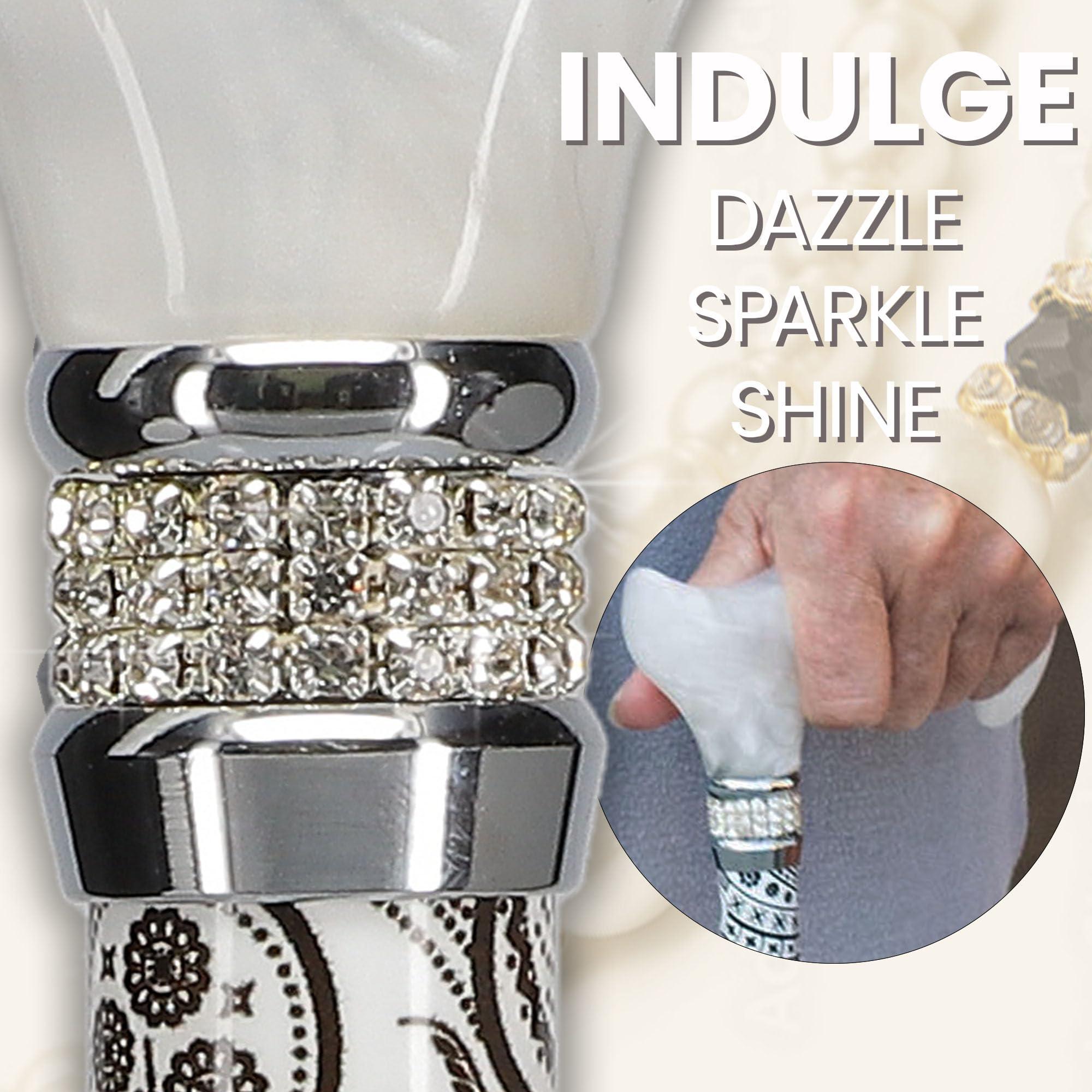 Royal RC Canes Royal RC Canes Rhinestone Designer - Black & White Majesty Pearlz Walking Cane Adjustable - Aluminum Shaft - Stylish Canes for Women and Men Stability - Seniors Walking Stick