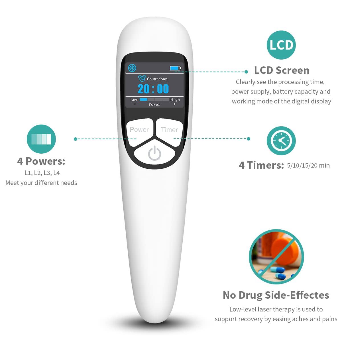 YOUICHIC Handheld Cold Laser Therapy Device with LED Display, Low Level Red Light Therapy for Dog Human Pain Relief Joint and Muscle, Body Back Shoulder Knee Pain, 4 Power & 4 Timer