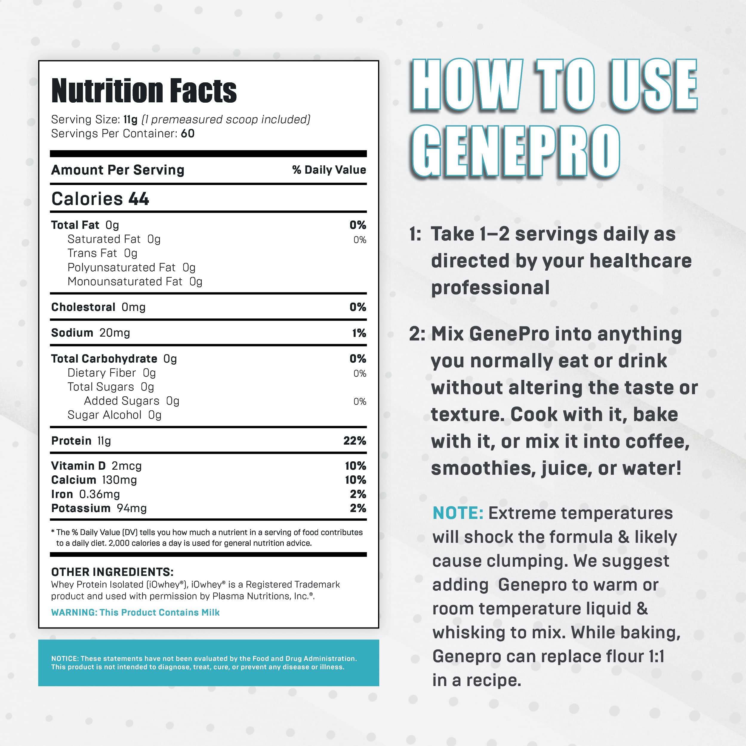 Genepro Gen. 3 The Protein Solution GENEPRO GEN. 3 Unflavored Protein Powder - New Formula - Lactose-Free, Gluten-Free, & Non-GMO Whey Isolate Supplement Shake (3rd Generation, 60 Servings)
