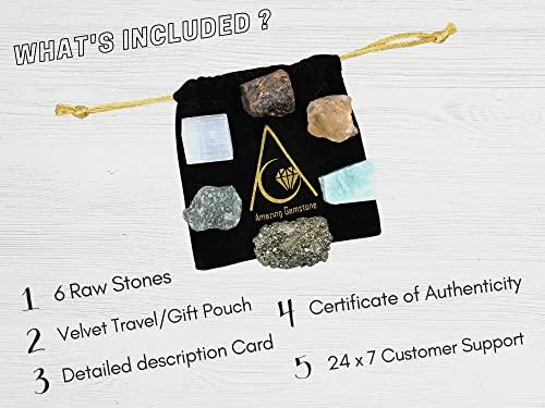 Amazing Gemstone Crystals for Money and Success Manifestation, Set of 6 Citrine, Pyrite, Garnet, Selenite, Green Aventurine and Amazonite Healing Crystals and Stones