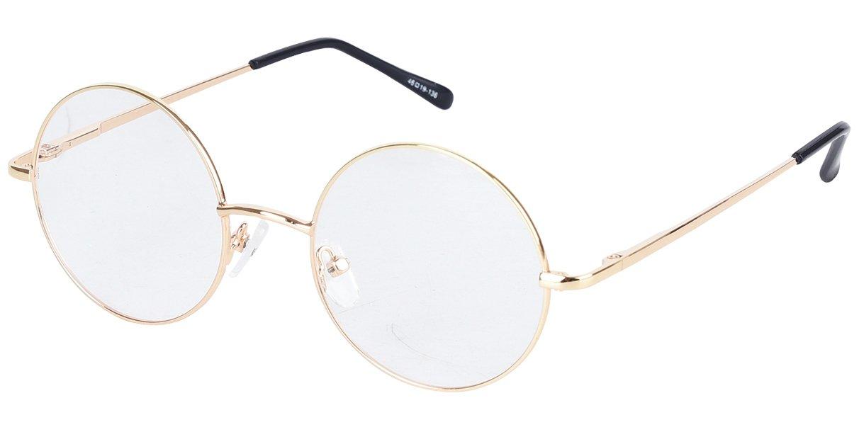 BEISON BEISON Round Reading Glasses Spring Hinge Metal Readers 46mm (+1.25, Gold)