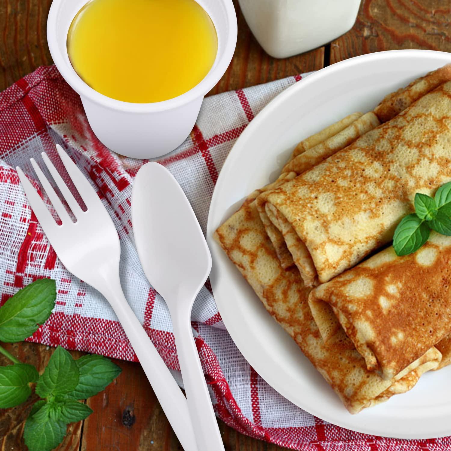 Aschef 400pcs Eco-Friendly Disposable Paper Plates Bulk and Cups Napkins Cutlery Sets Non-Plastic Biodegradable Compostable Dinnerware for Dessert Dinner Birthday Party (50 Guest)