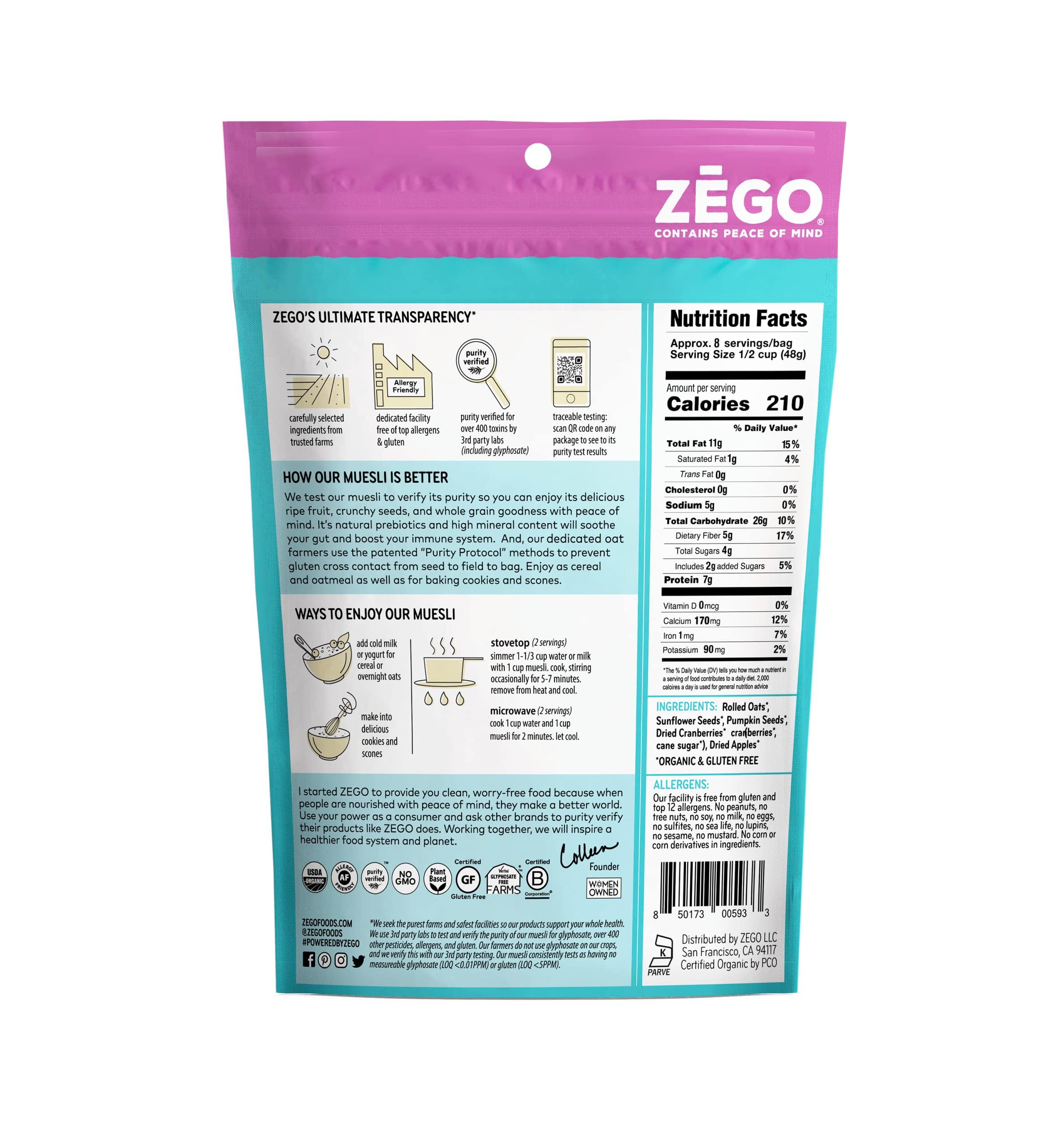 ZEGO Zego Foods Organic Superfood Oatmeal & Muesli, Certified Gluten Free (Apple Cranberry) Bundle of 5 Bags (65oz Total)