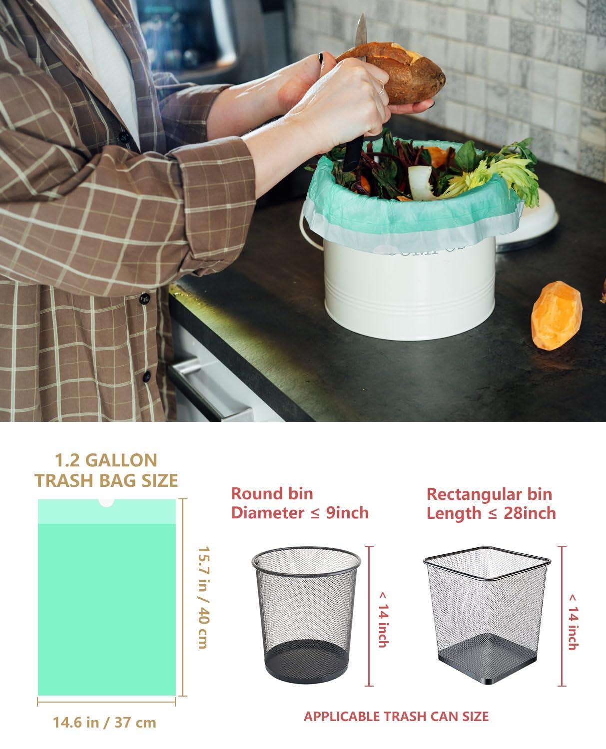 AYOTEE Small Compost Bags 1.2 Gallon 125 Count, AYOTEE Drawstring Mini Trash Bags, Strong Small Compostable Trash Bags Small Bathroom Trash Bags for Home Kitchen Office Fit 4.5-5 Liter Trash Can, 1-1.5 Gal