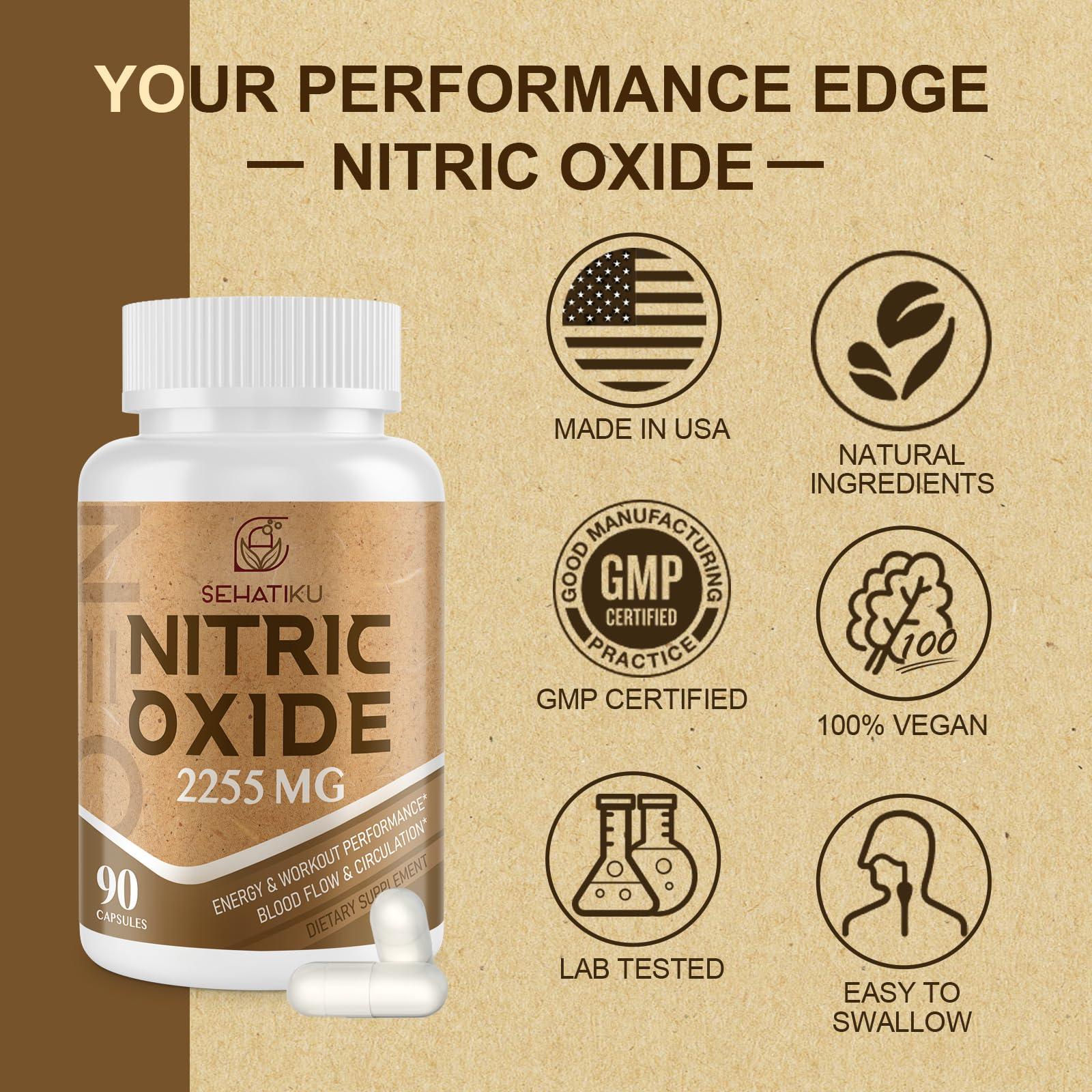 SehatiKu SehatiKu Nitric Oxide Supplement 2255 MG, Nitric Oxide Booster & 6-in-1 Phytonutrient Blend for Heart, Circulation, Immune - 90 Capsules (1 Bottle)