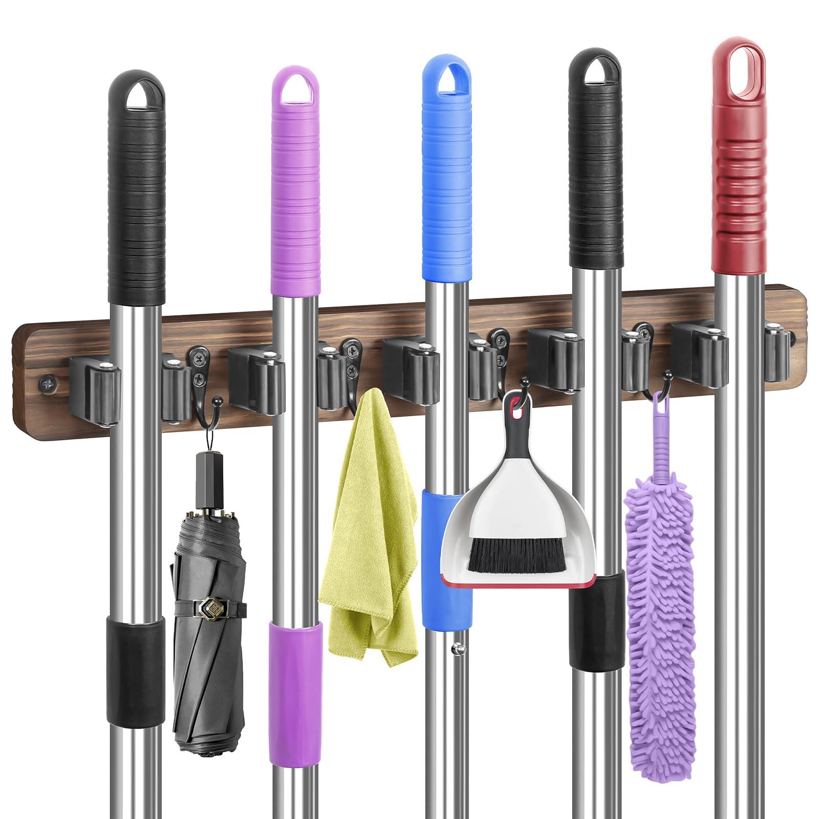 IMILLET IMILLET 2 Pack Plastic Pack Broom Holder & 1 Pack Wood Broom Holder