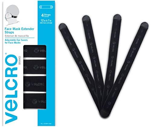 VELCRO Brand VELCRO Brand Face Mask Extender includes 4 Black Straps, 12” x 1” Comfortable and Adjustable Ear Savers, VEL-30084-USA