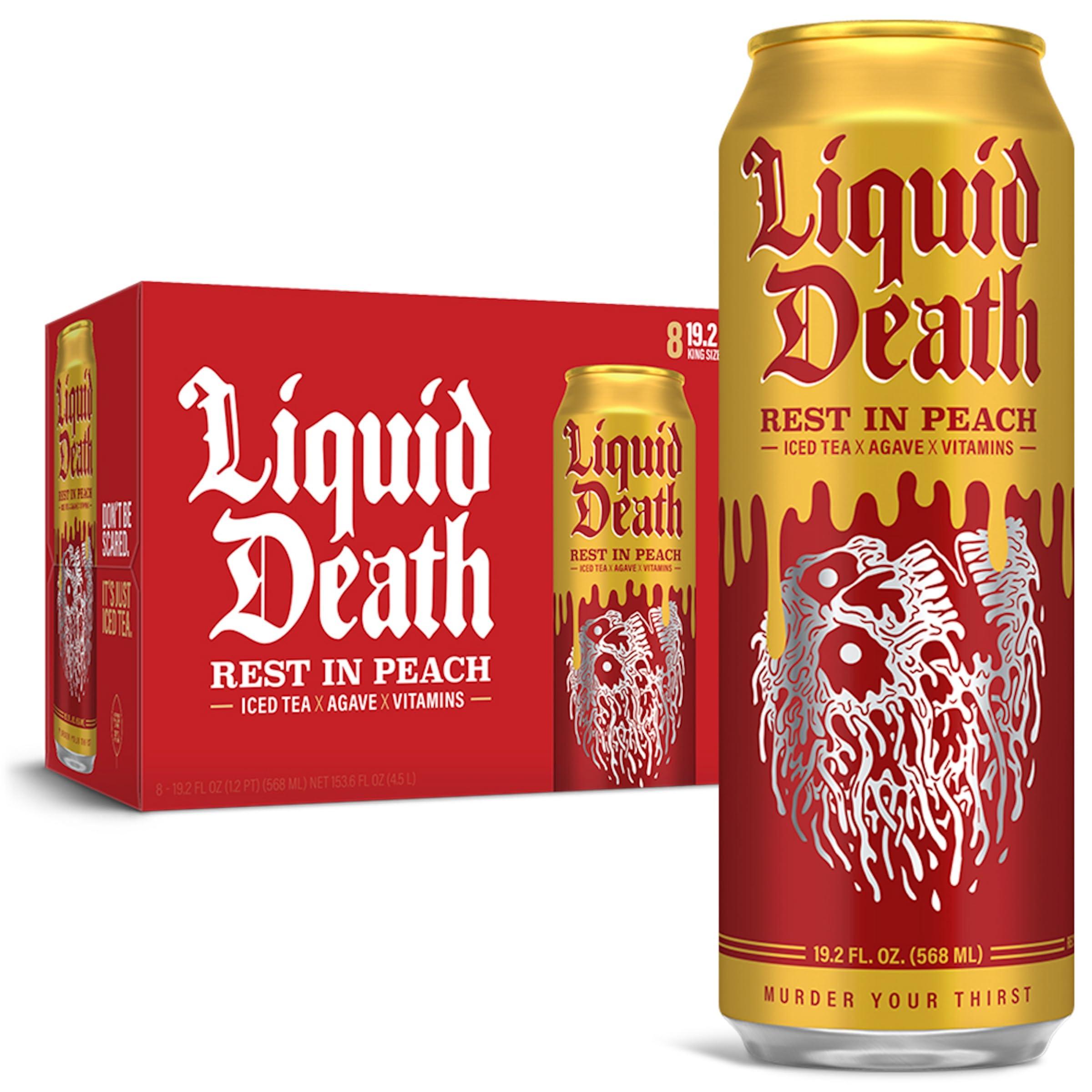 Liquid Death Liquid Death, Rest In Peach Iced Tea, 8-Pack (King Size 19.2oz Cans), Peach Flavored Tea Sweetened With Real Agave, B12 & B6 Vitamins, Low Calorie & Low Sugar