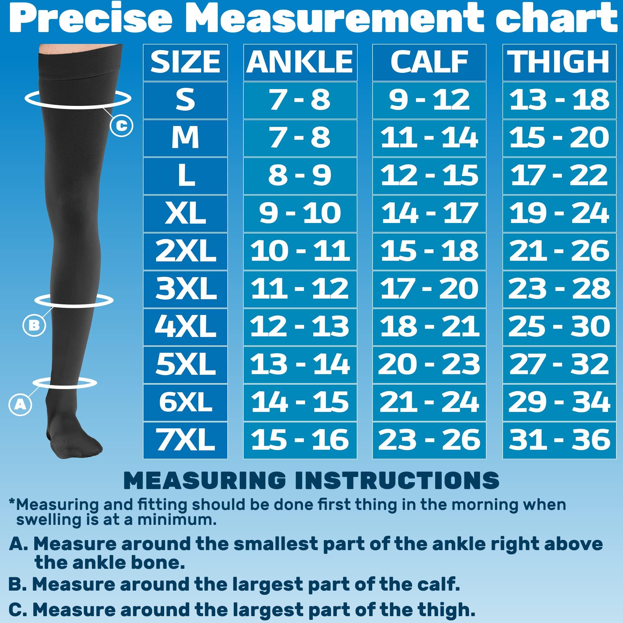 ABSOLUTE SUPPORT Absolute Support Wide Calf Mens Compression Stockings 20-30mmHg - Plus Size Opaque Thigh Hi Compression Socks for Men Circulation, Varicose Veins, Swelling, Lymphedema, Knee Surgery - Black, 3X-Large