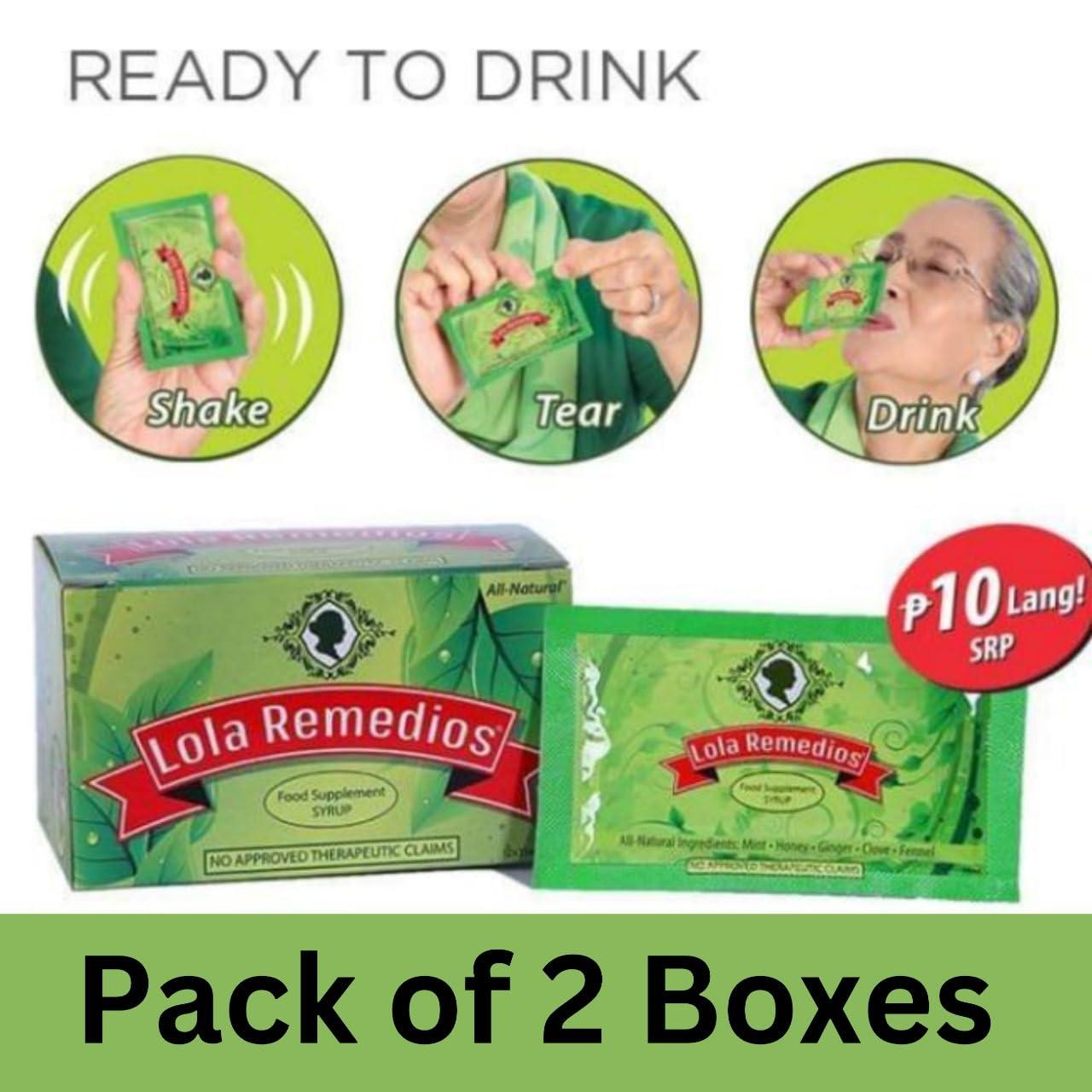 Lola Remedios Lola Remedios Food Supplement Syrup - Pack of 2 - Total 24 Sachets, 12 Sachets Per Box - All Natural Ingredients Honey, Ginger, Mint, Clove and Fennel