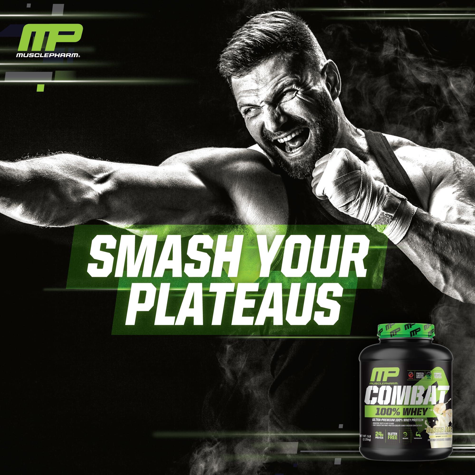 Muscle Pharm MusclePharm Combat 100% Whey Protein Powder, Banana Flavor, Fast Recovery & Muscle Gain with Whey Protein Isolate, High Protein Powder for Women & Men, Gluten Free, 5 lb, 70 Servings
