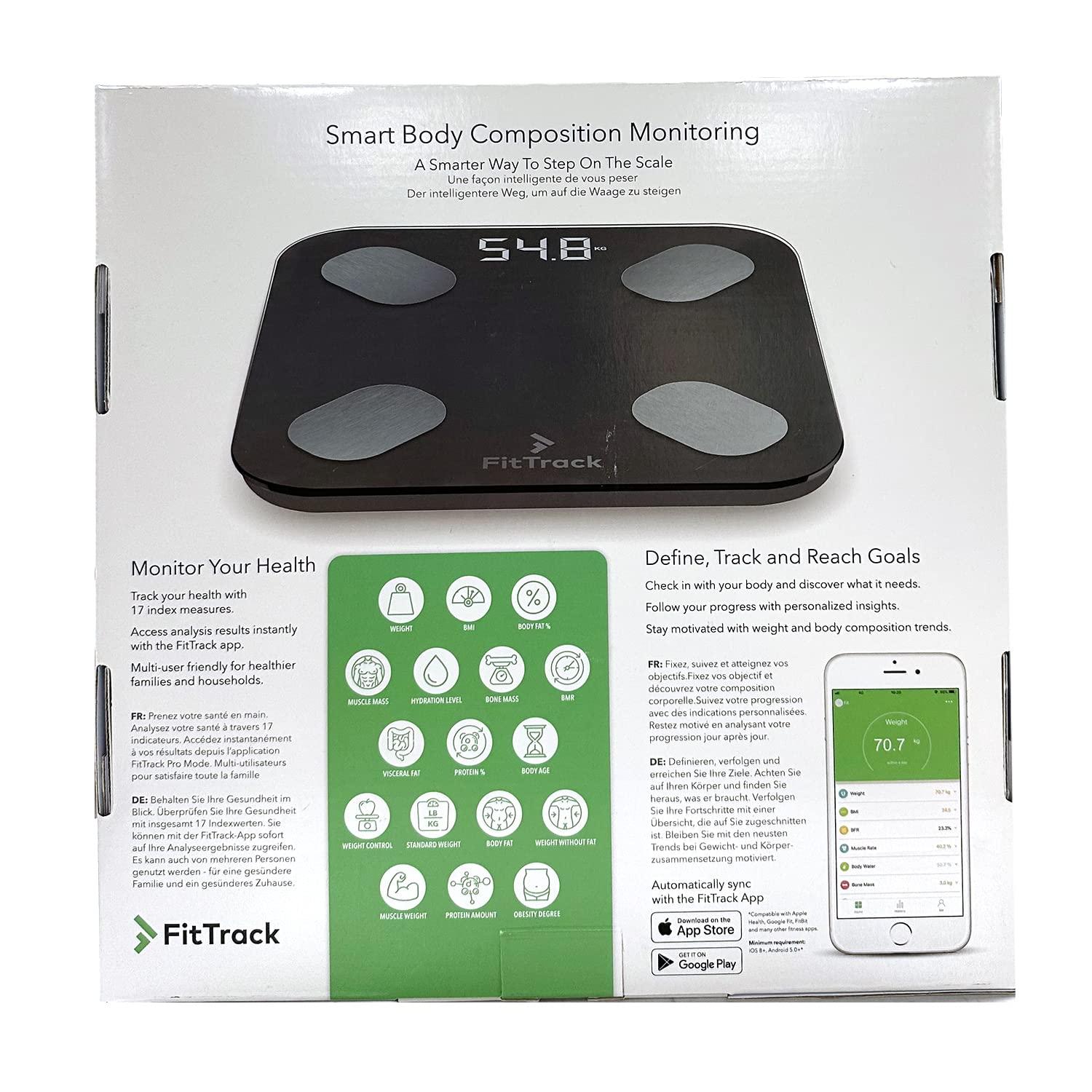 FitTrack FitTrack Dara Smart BMI Digital Scale - Measure Weight and Body Fat - Most Accurate Bluetooth Glass Bathroom Scale (Black)