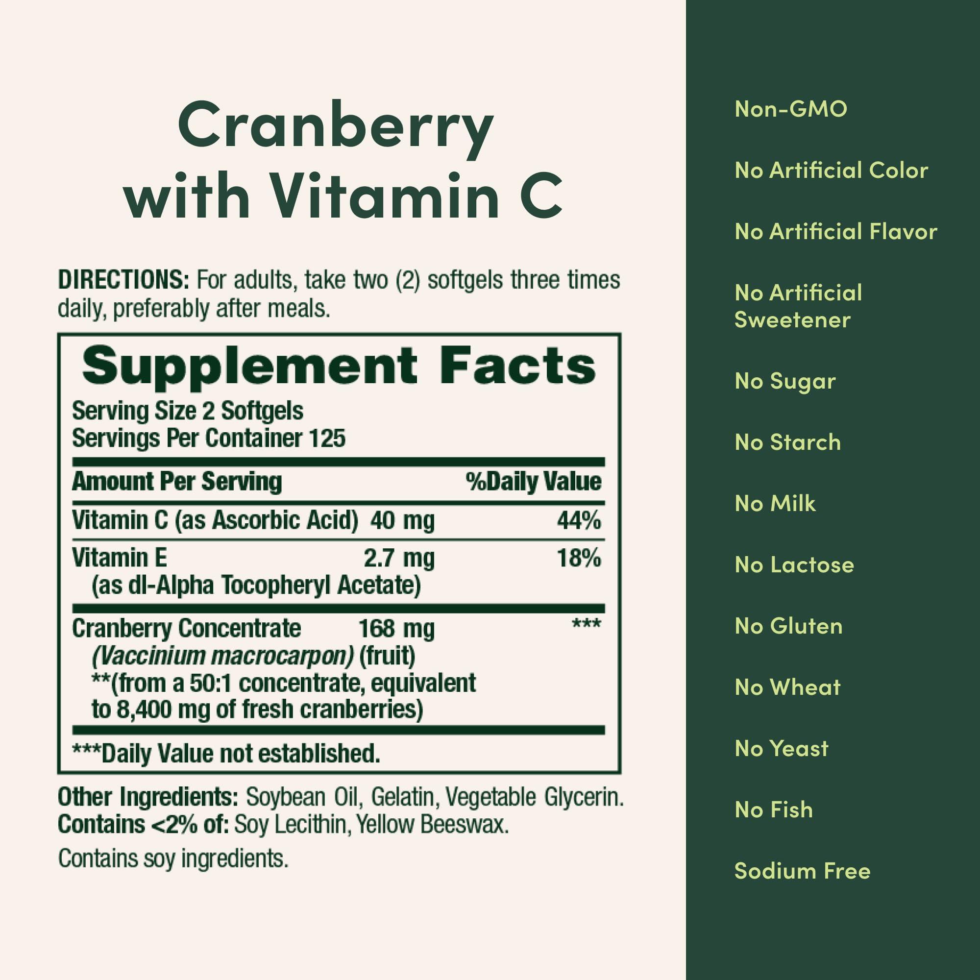 Nature's Bounty Nature's Bounty Cranberry Pills for Women Urinary Tract Health, Cranberry Supplements with Concentrate & Vitamin C, 250 Softgels (Pack of 1)