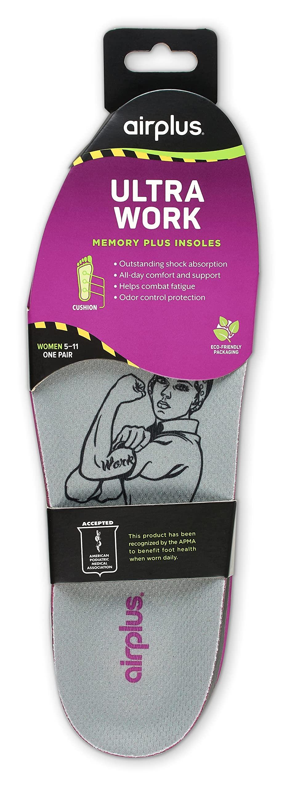 Airplus Airplus Ultra Work Memory Plus Shoe Insoles for Long Lasting Comfort, Womens, Size 5-11 Multicolor (Pack of 2)