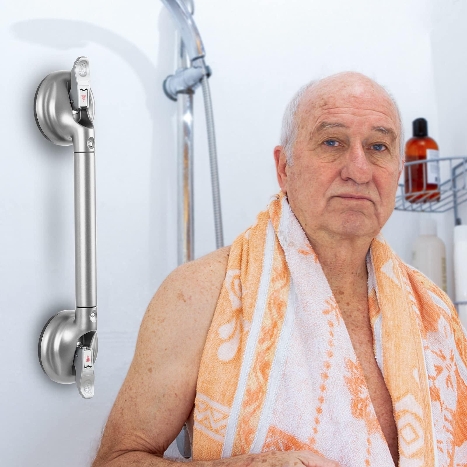 DAREN MEDICAL DAREN MEDICAL Heavy Duty Suction Shower Grab Bar - Toilet Bathroom Bathtub Safety - Shower Handles, Suction Cup Power Up to 250 LB, Perfect for Elderly Seniors(18.5 Inch, Gray Silver)