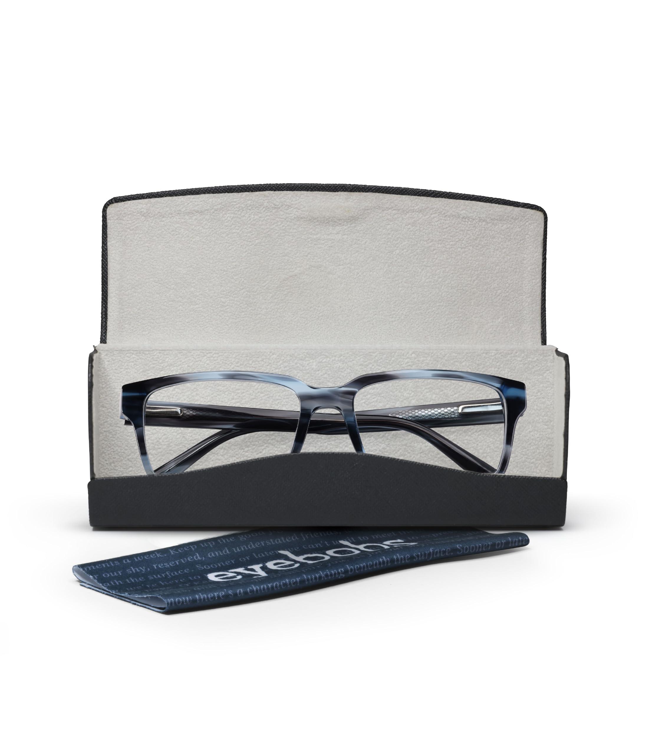 eyebobs eyebobs Wide Eyed | Premium Reading Glasses for Men and Women | Rectangle Frame for Wide Faces | Brown Stripe, 0.00