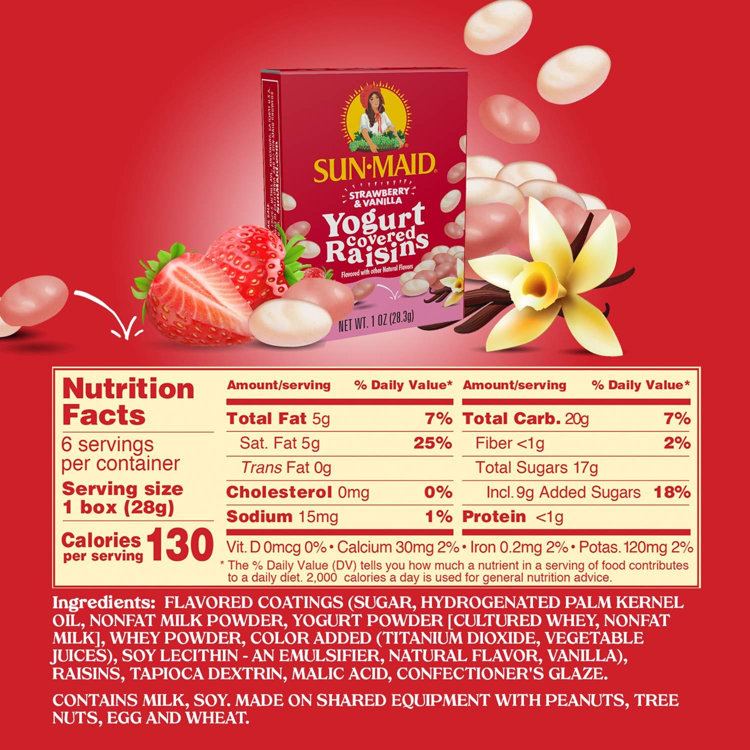 Sun-Maid Sun-Maid Strawberry & Vanilla Yogurt Coated Raisins - (6 Pack) 1 oz Snack-Size Box - Yogurt Covered Dried Fruit Snack for Lunches and Snacks