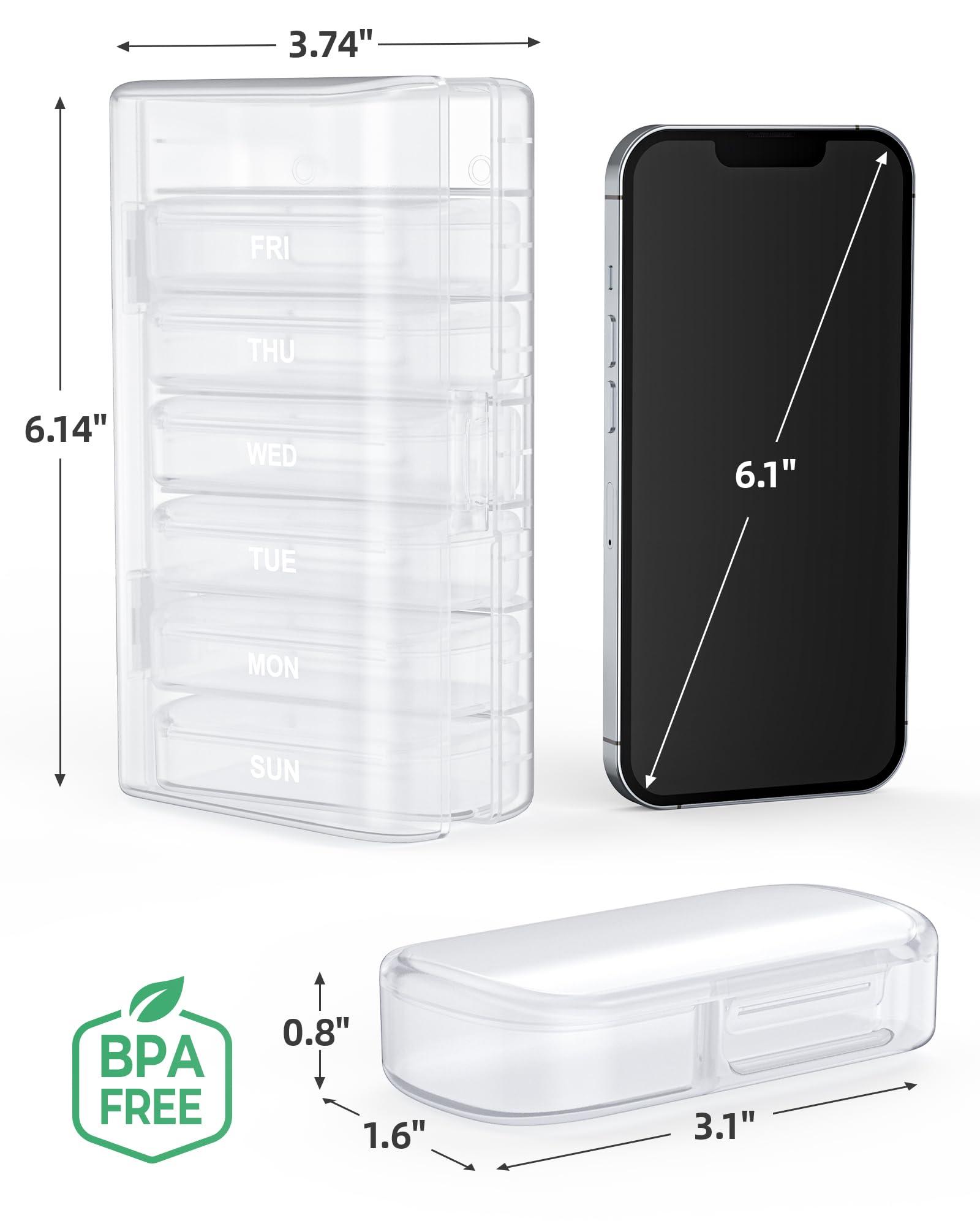 PULIV PULIV Pill Organizer with Large Capacity, Dual Protection Pill Box 7 Day, Arthritis Friendly Pill Case Easy to Open, Weekly Medicine Organizer for Vitamins, Medications, Fish Oils, Supplements (White)