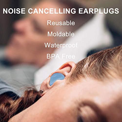 Spaxwlk Ear Plugs for Sleeping Noise Cancelling, Reusable Silicone Soft Moldable Waterproof Sound Blocking Earplugs for Swimming, Snoring, Working, Airplanes, Shooting, Musicians, 32dB Highest NRR Blue