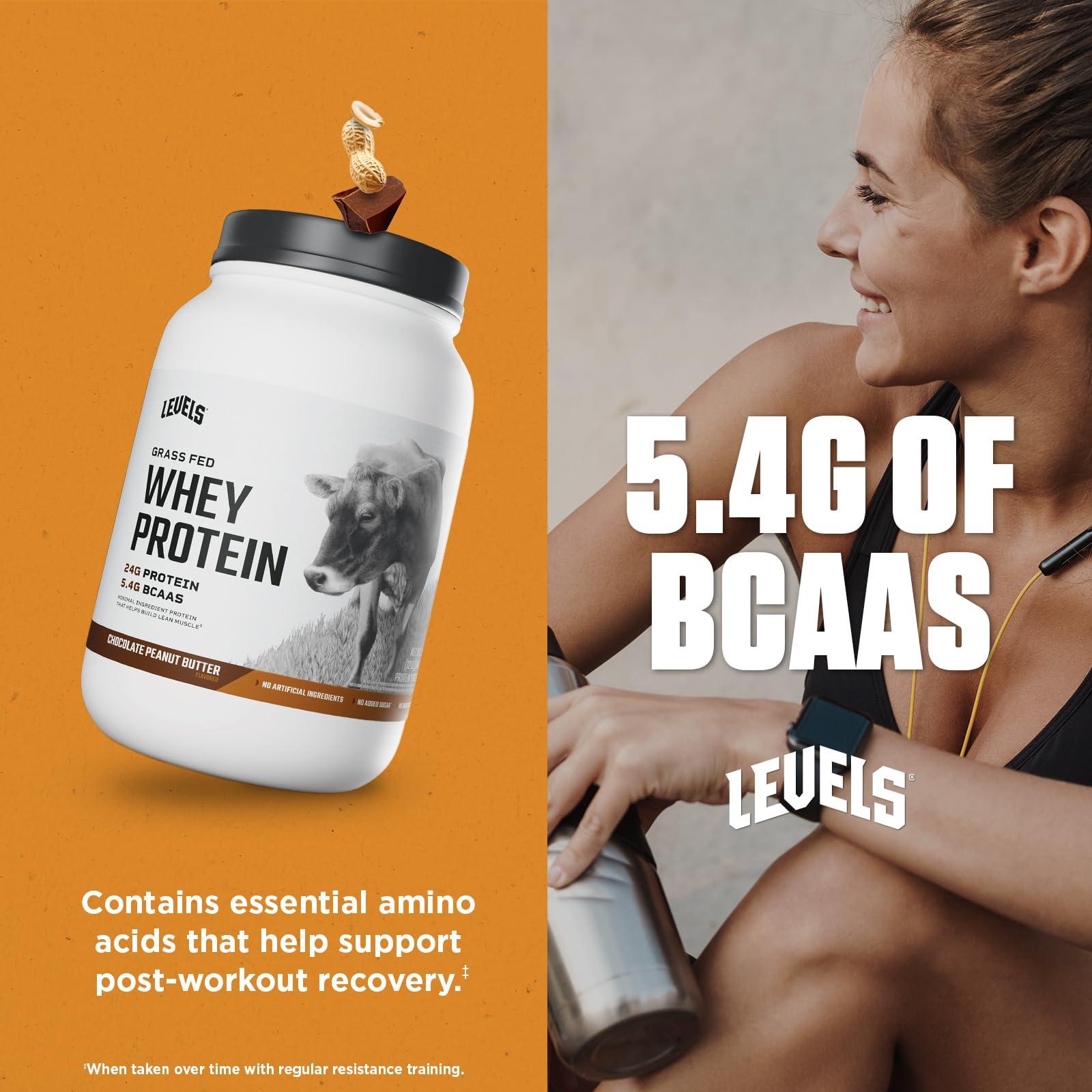 Levels Nutrition Levels Grass Fed Whey Protein, No Artificials, 24G of Protein, Chocolate Peanut Butter, 2LB