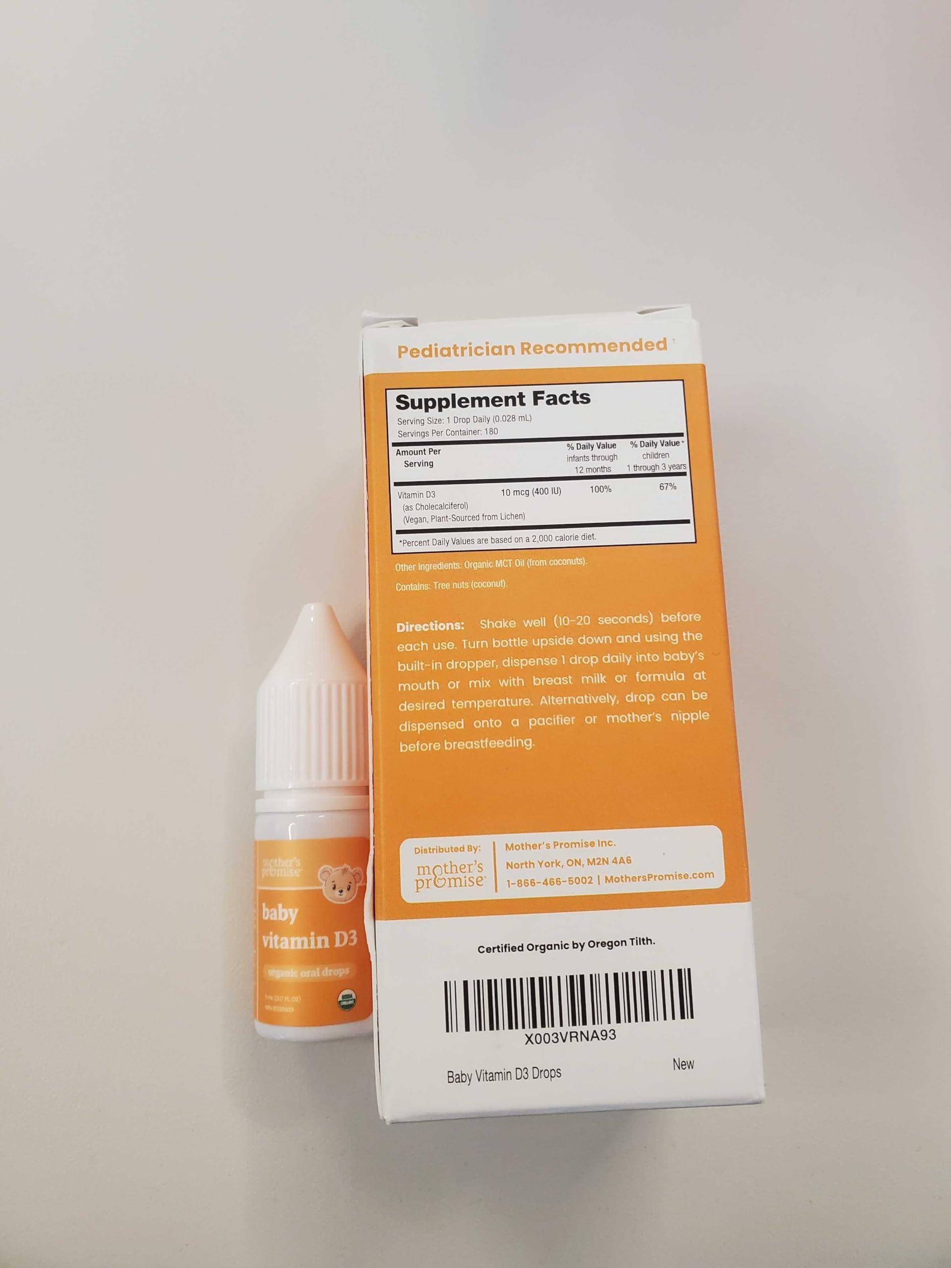 Mother\'s Promise Mother\'s Promise Organic Baby Vitamin D Drops | 100% Plant Based | Healthy Growth & Bone Development | Age Newborn+ | 180 Servings | Baby Vitamin D3 Liquid for Infants & Toddlers | 400 IU for Babies