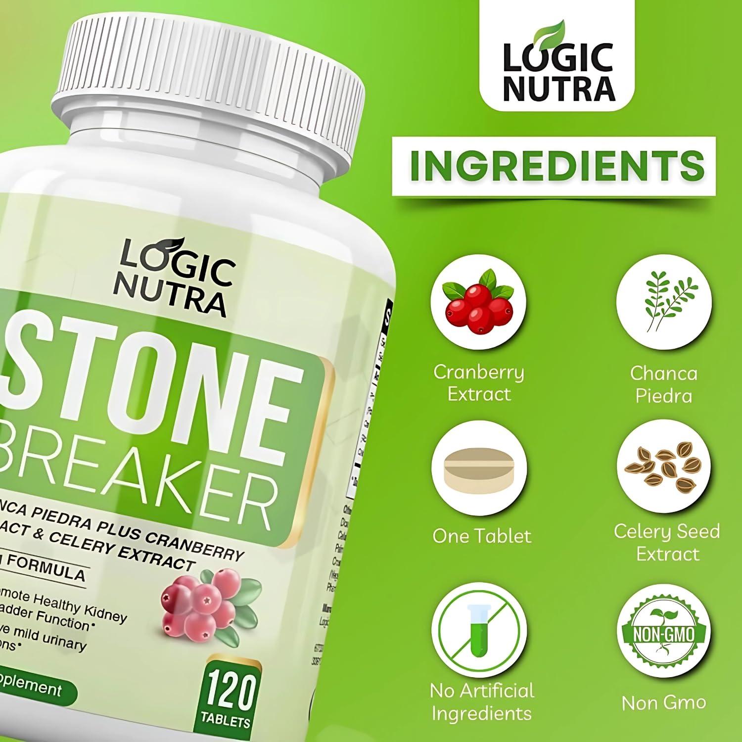 Logic Nutra Logic Nutra Chanca Piedra Kidney Stone Breaker 120 Tablets 800 mg - Maximum Strength for Gallbladder & Urinary Cleanse with Phyllantus Niruri, Celery Seed Extract & Cranberry Extract