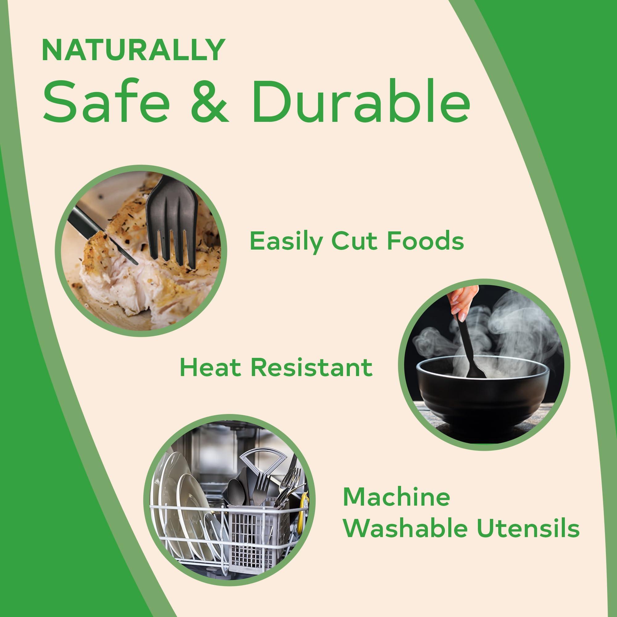 Treeatery Treeatery - Compostable Cutlery Set, Plant-Based Compostable Utensils Disposable, Dishwasher-Safe Compostable Silverware, 380-Piece Disposable Cutlery, Plant a Tree with Every Box, Charcoal Black