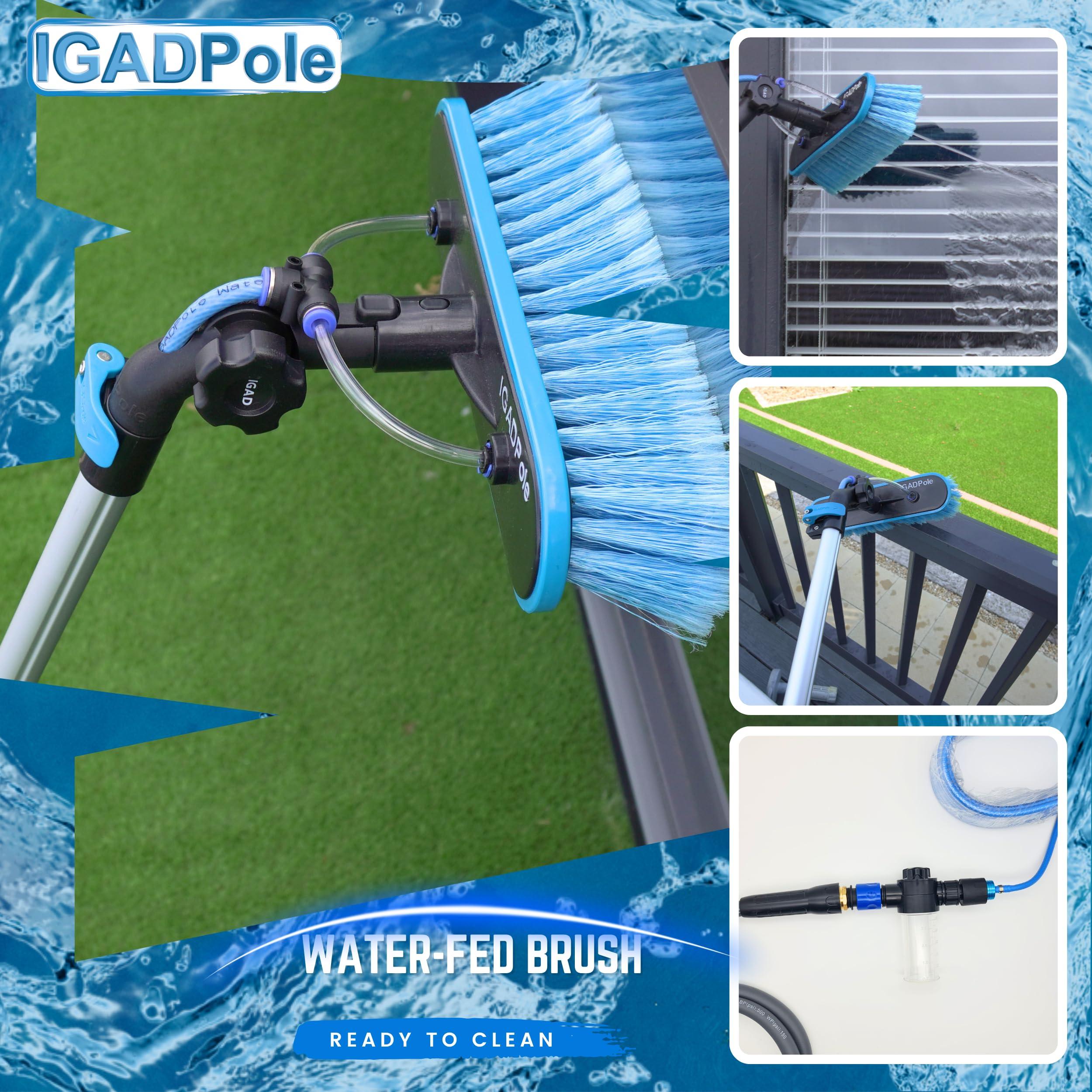 IGAD 26 ft IGADPole Washing Kit: Water-fed Brush, Cobweb Duster and 10(25cm) Squeegee and Soap Dispenser, with 5-Stage Telescoping Pole 5-20 Ft Pole