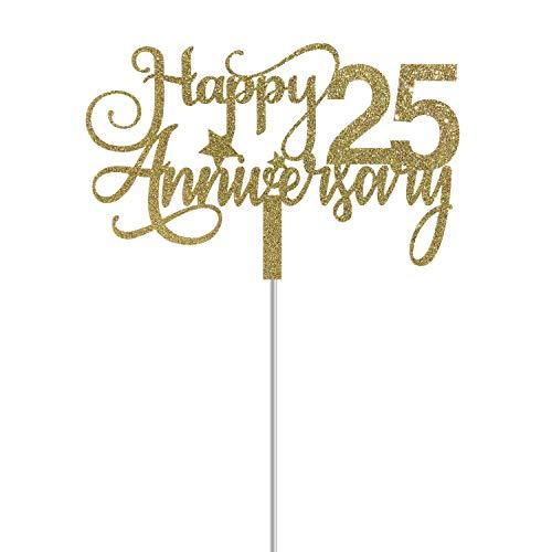 ALPHA K ALPHA K 25th Anniversary Cake Topper, 25th Wedding Anniversary Party Decoration with Premium Gold Glitter