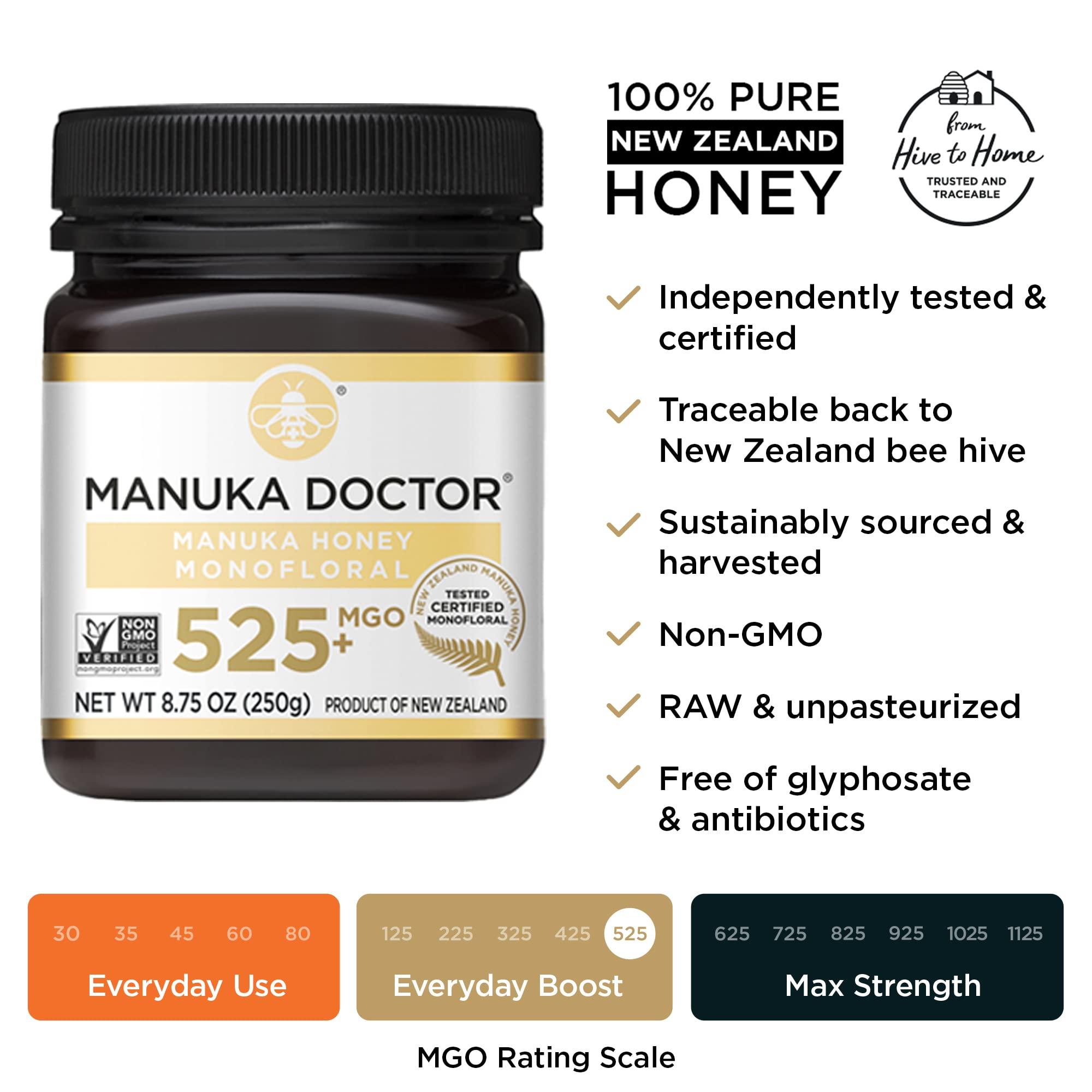 Manuka Doctor MANUKA DOCTOR - MGO 925+ and MGO 525+ Manuka Honey Monofloral Value Bundle, 100% Pure New Zealand Honey. Certified. Guaranteed. RAW. Non-GMO, 2 x 8.75oz Pots