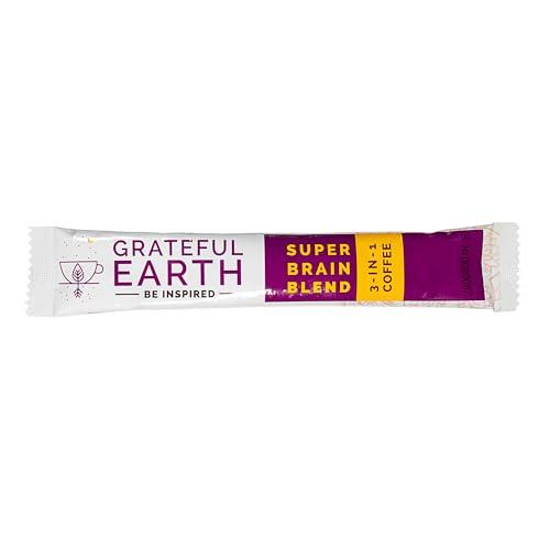 Grateful Earth Grateful Earth Mushroom Coffee, Coconut Instant Coffee with Cinnamon, Turmeric, Lions Mane Mushrooms, L-Theanine, Chaga, Super Brain Blend For Energy & Immune Support, Dairy & Gluten Free, 20 Packets