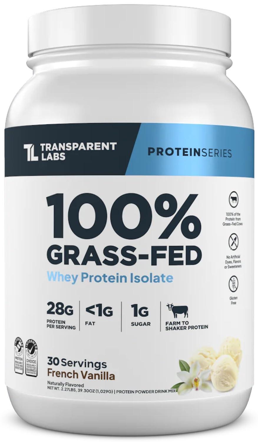 Transparent Labs Transparent Labs Grass-Fed Whey Protein Isolate - Naturally Flavored, Gluten Free Whey Protein Powder with 28g of Protein per Serving & 9 Amino Acids - 30 Servings, French Vanilla