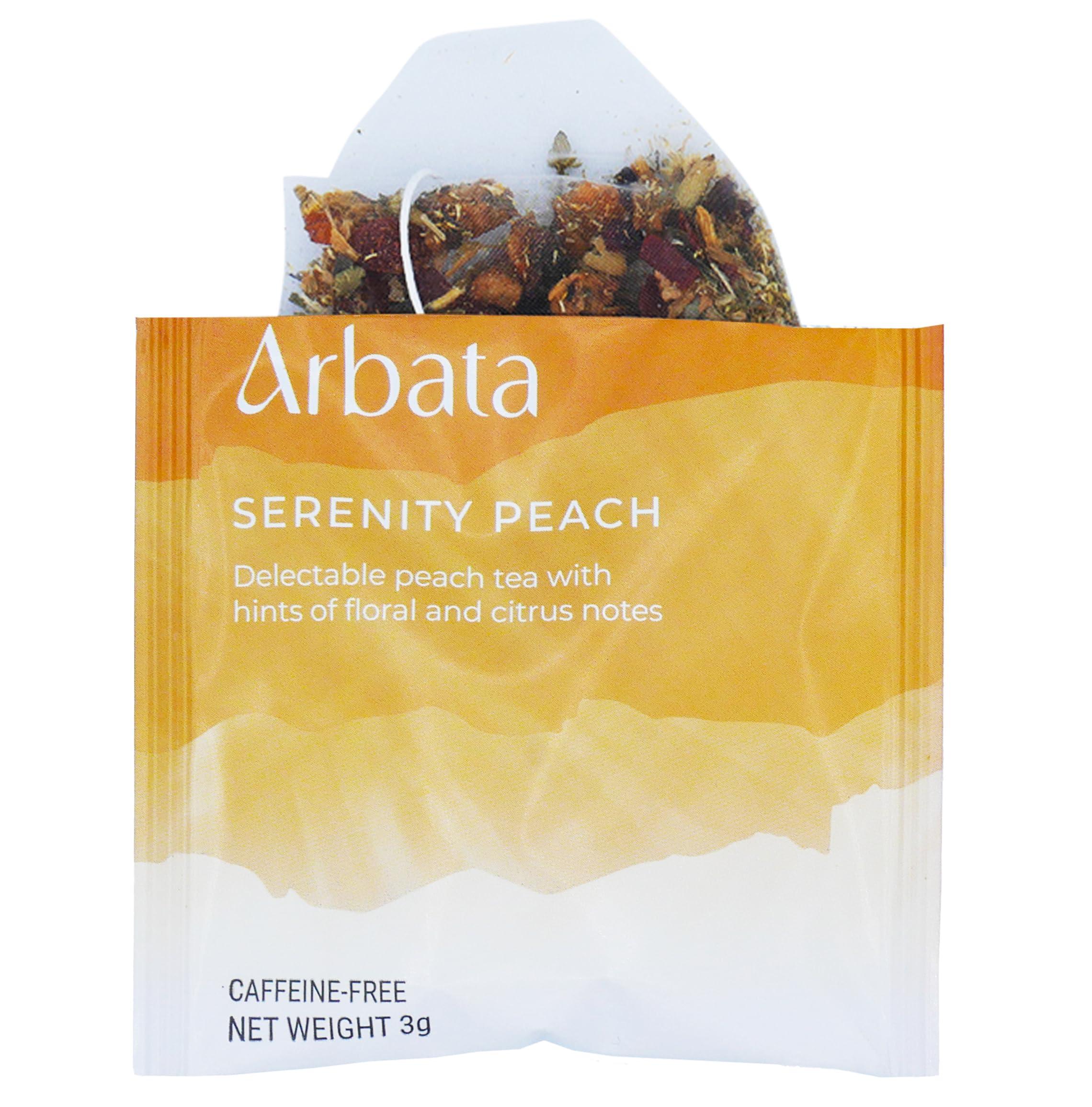Arbata Arbata Serenity Peach Tea, 12 Pyramid Tea Bags Decaf Herbal Tea, Artisinal Naturally Flavored Caffeine Free Tea with Notes of Citrus, Apple, Pineapple