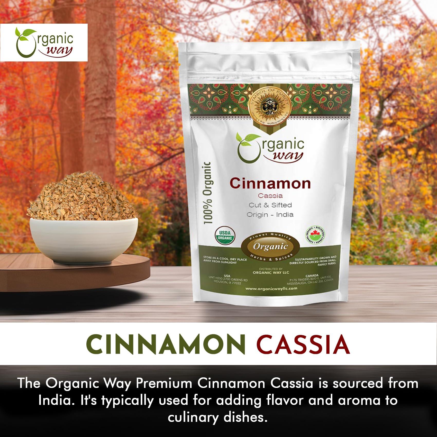 Organic Way Organic Way Premium Cinnamon Cassia Cut & Sifted (Cinnamomum cassia) - Adds Flavour & Aroma | Organic & Kosher Certified | Vegan, Non GMO & Gluten Free | USDA Certified | Origin - India (1LBS / 16OZ)